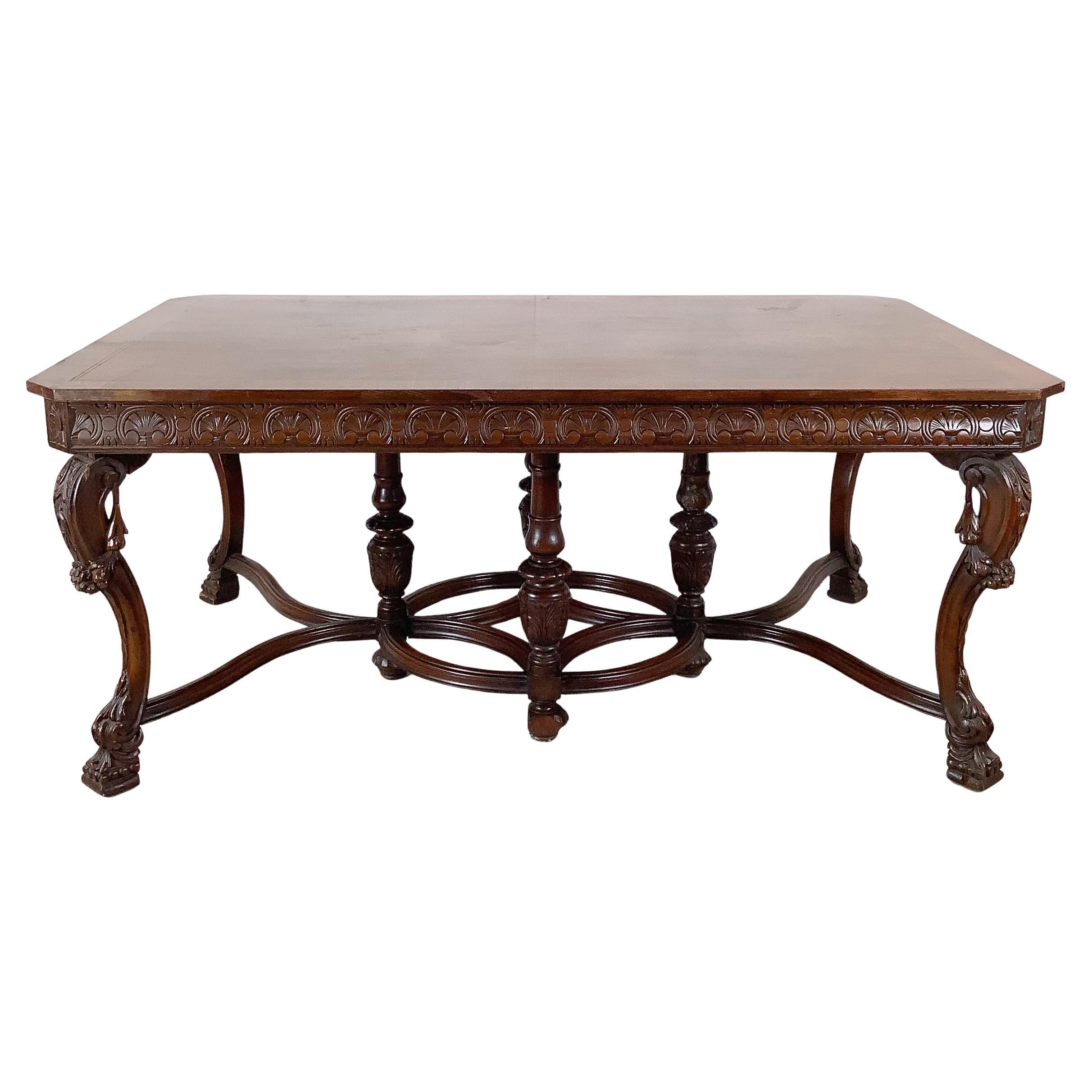 Mid-20th Century Renaissance Revival Carved 72” Dining Table