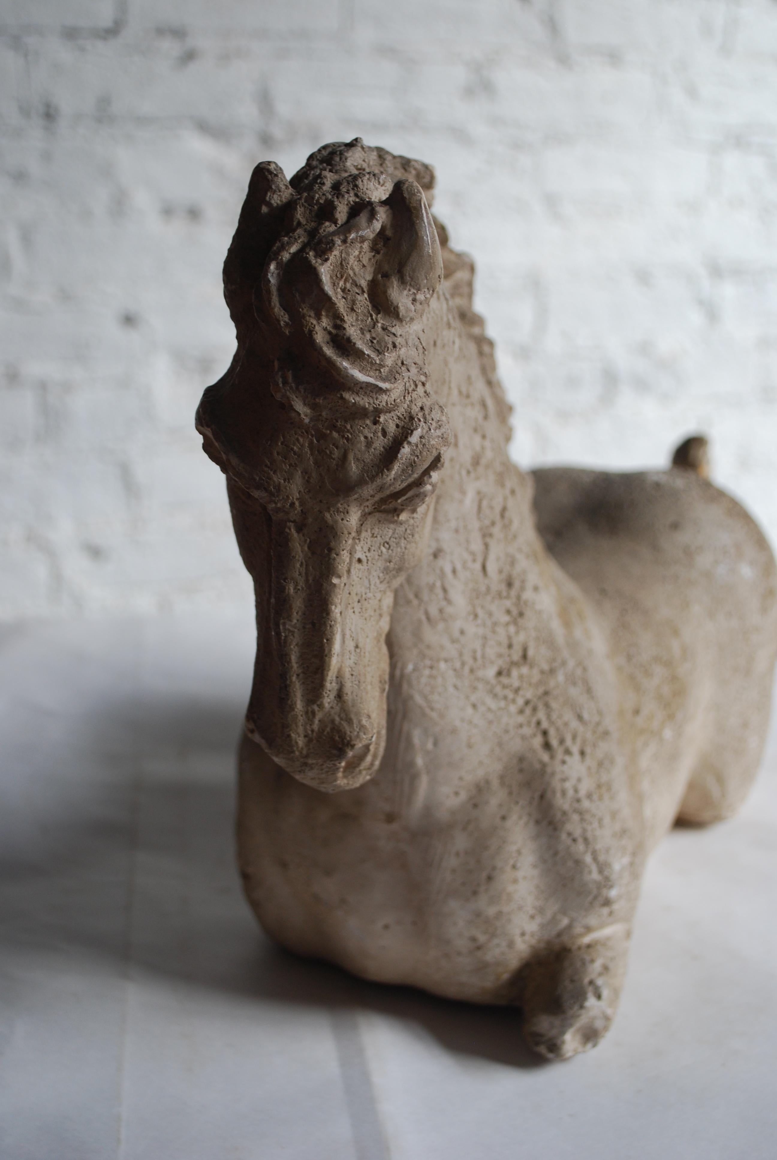 Chinese Mid-20th Century Repro of 17th Century Resting Horse in Plaster over Iron