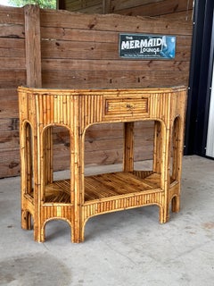 Console galleggiante in rattan spaccato restaurata e rifinita della metà del XX secolo