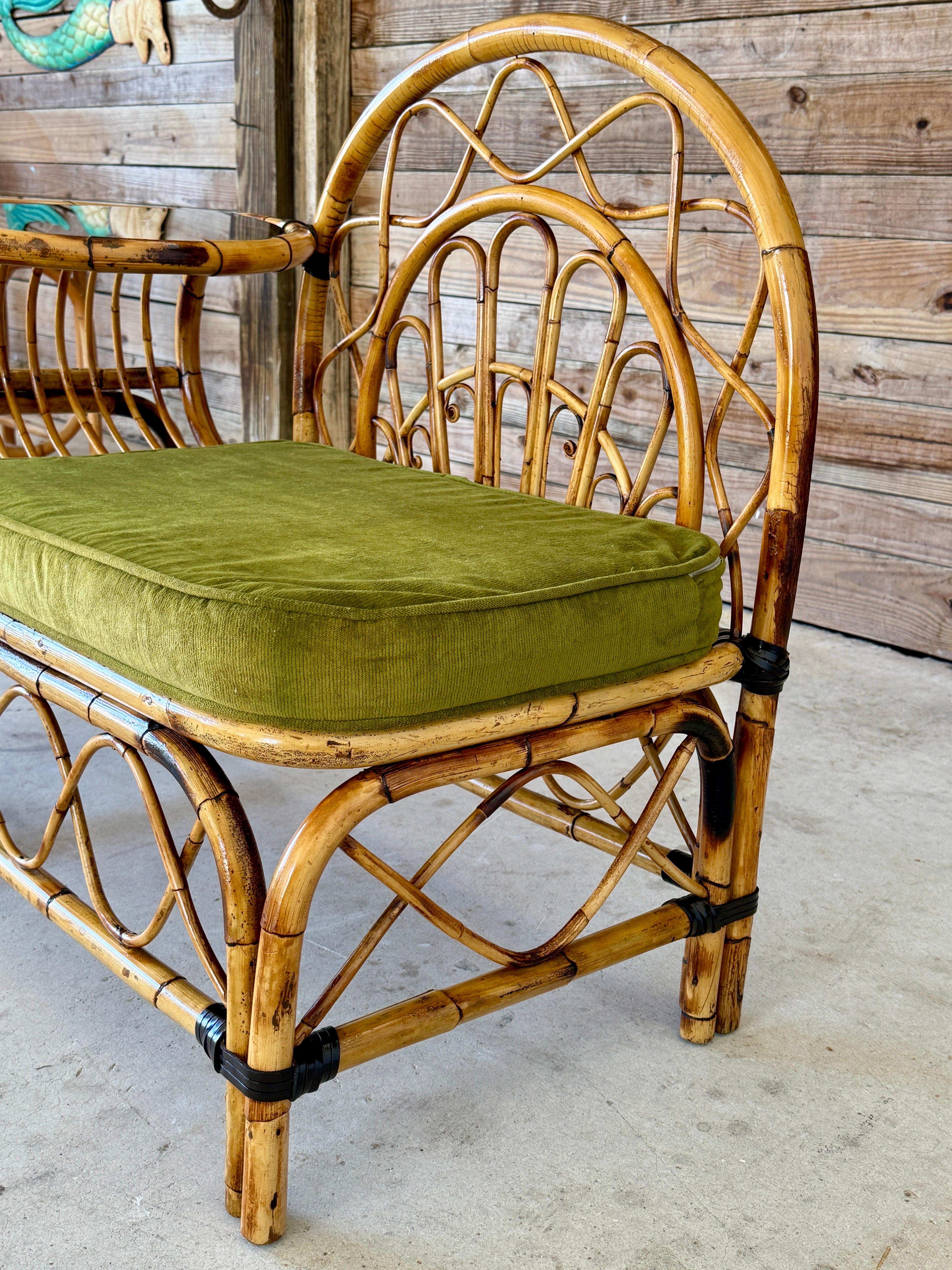 Mid-20th Century Restored Bent Rattan Telephone Settee With Smoked Glass Table For Sale 4