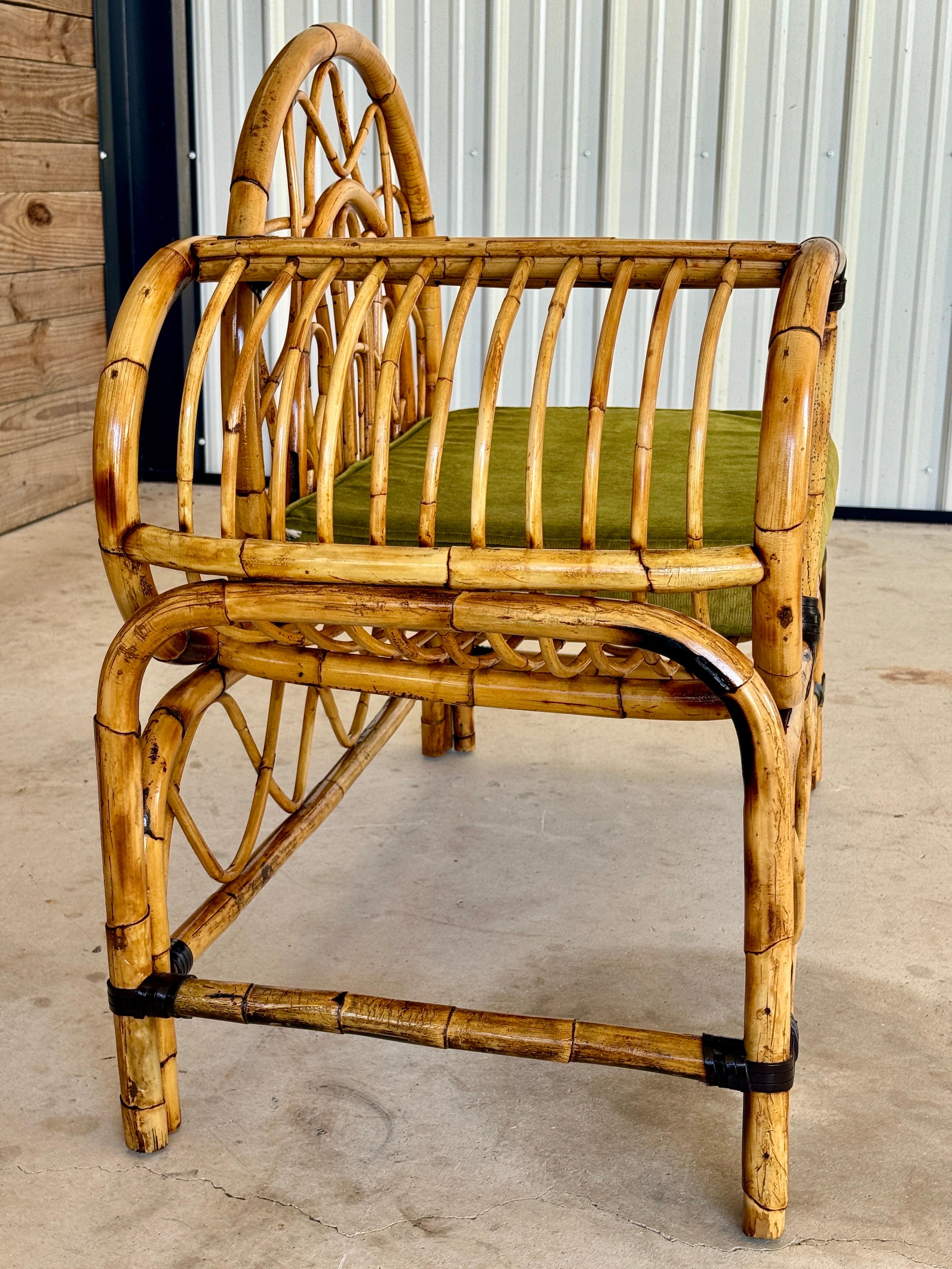 Mid-20th Century Restored Bent Rattan Telephone Settee With Smoked Glass Table For Sale 5