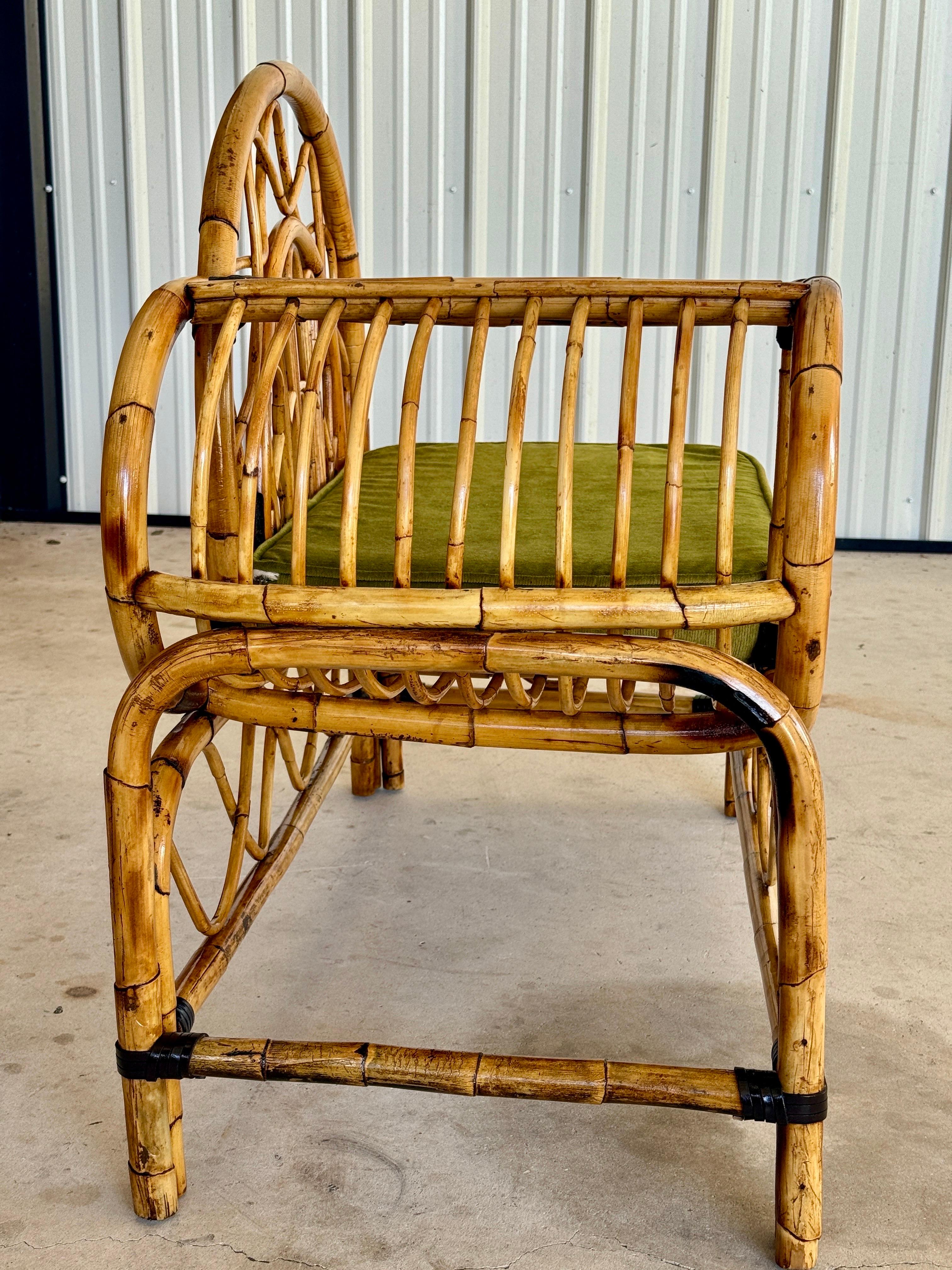 Mid-20th Century Restored Bent Rattan Telephone Settee With Smoked Glass Table For Sale 6