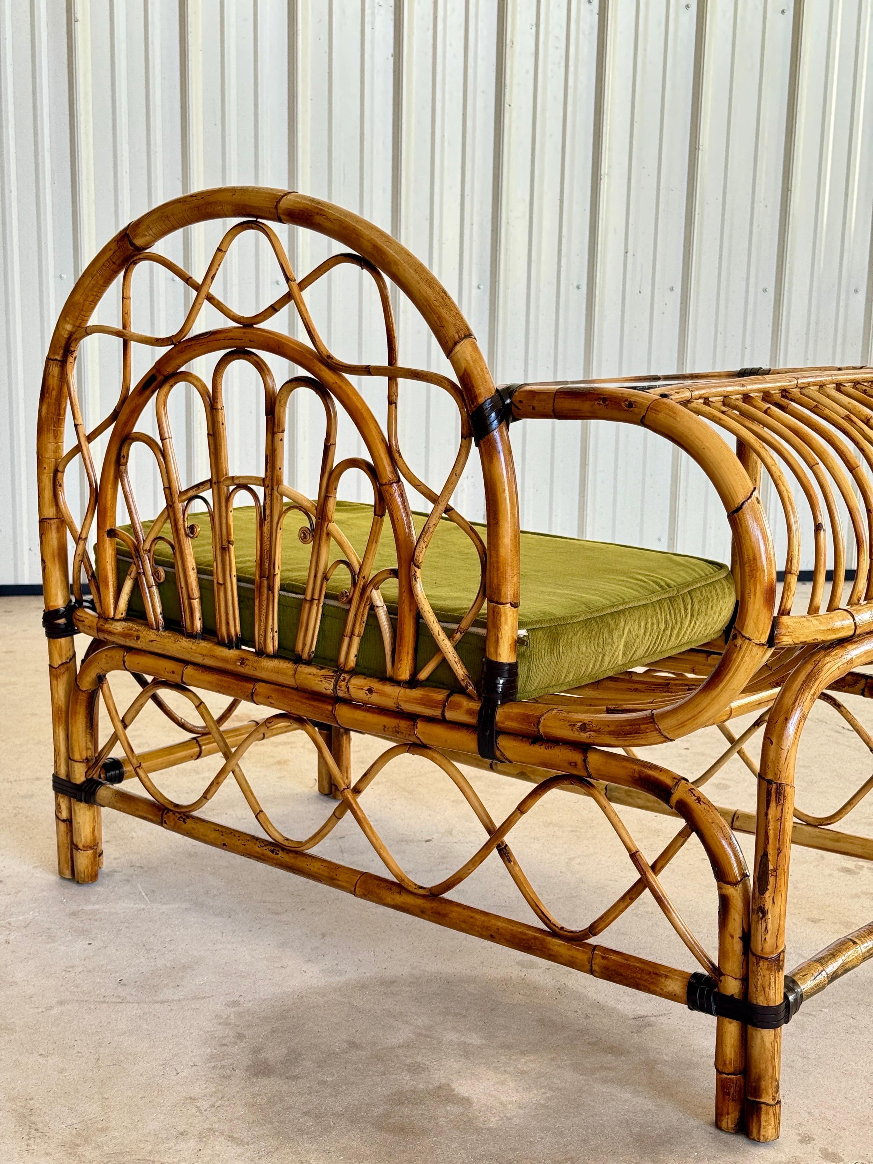 Mid-20th Century Restored Bent Rattan Telephone Settee With Smoked Glass Table For Sale 8