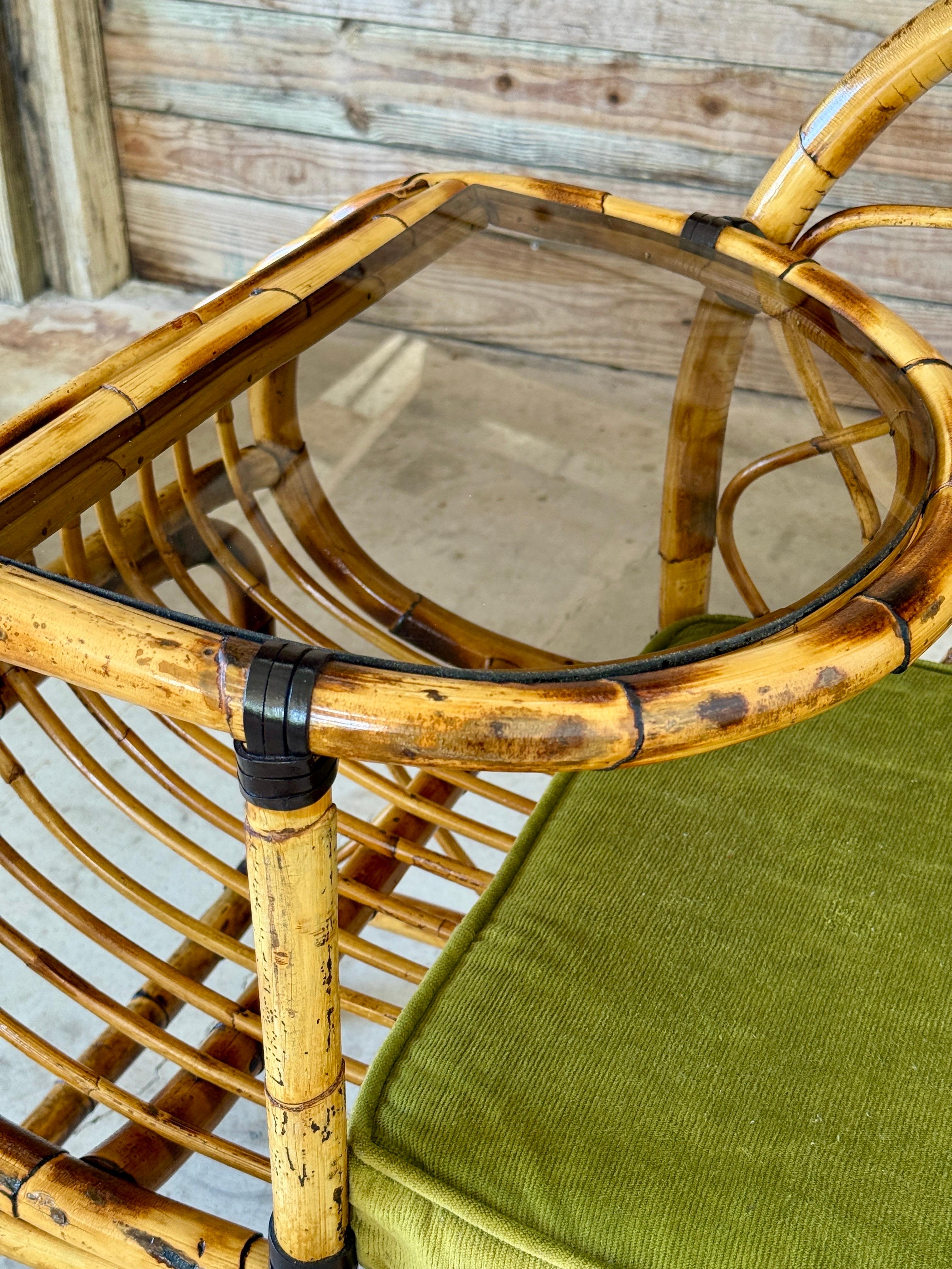 Mid-20th Century Restored Bent Rattan Telephone Settee With Smoked Glass Table For Sale 9