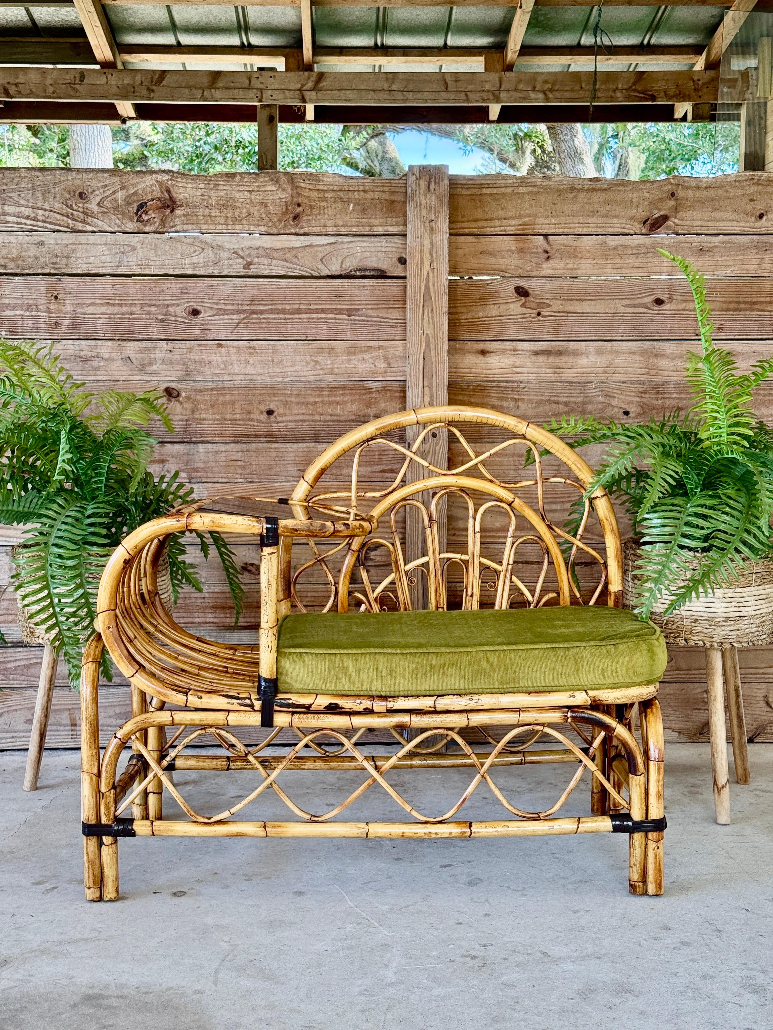 Mid-20th Century Restored Bent Rattan Telephone Settee With Smoked Glass Table For Sale 10
