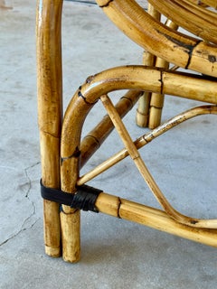 Mid-20th Century Restored Bent Rattan Telephone Settee With Smoked Glass Table