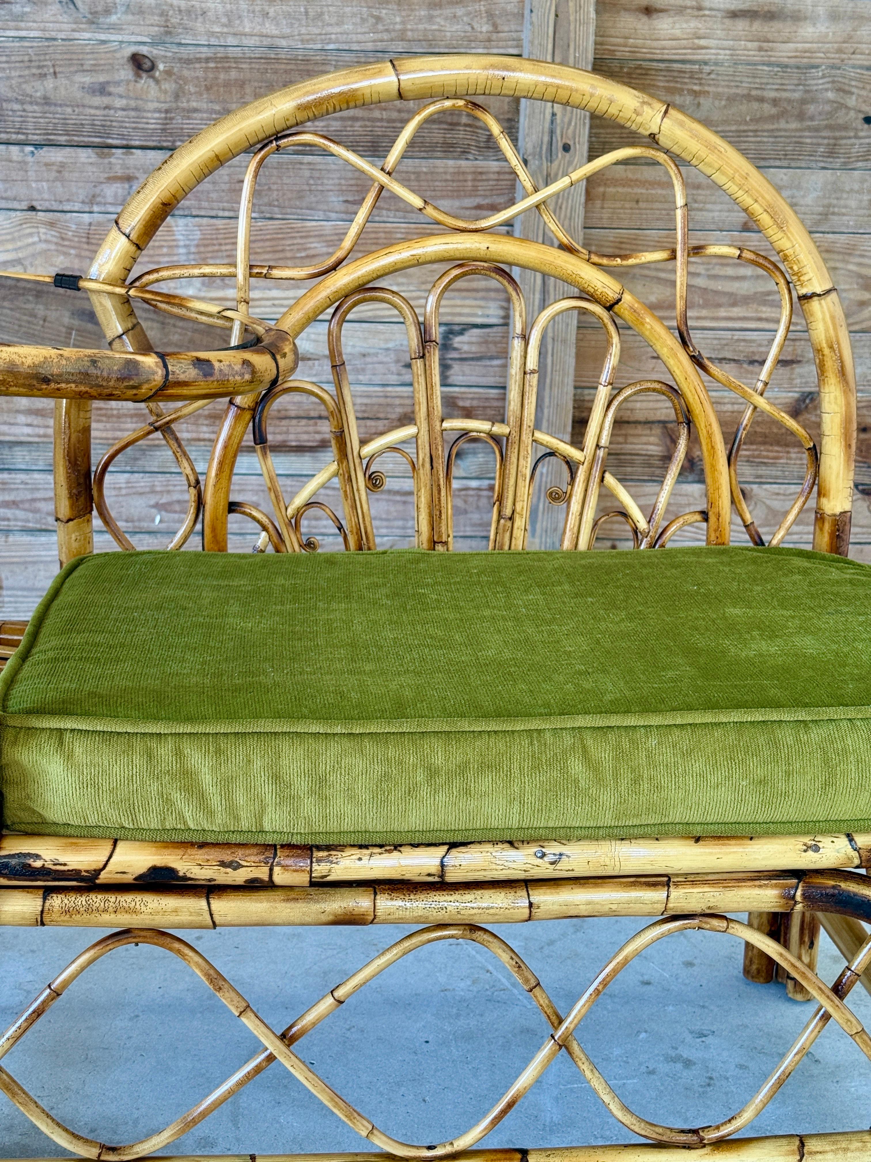 Mid-20th Century Restored Bent Rattan Telephone Settee With Smoked Glass Table For Sale 1