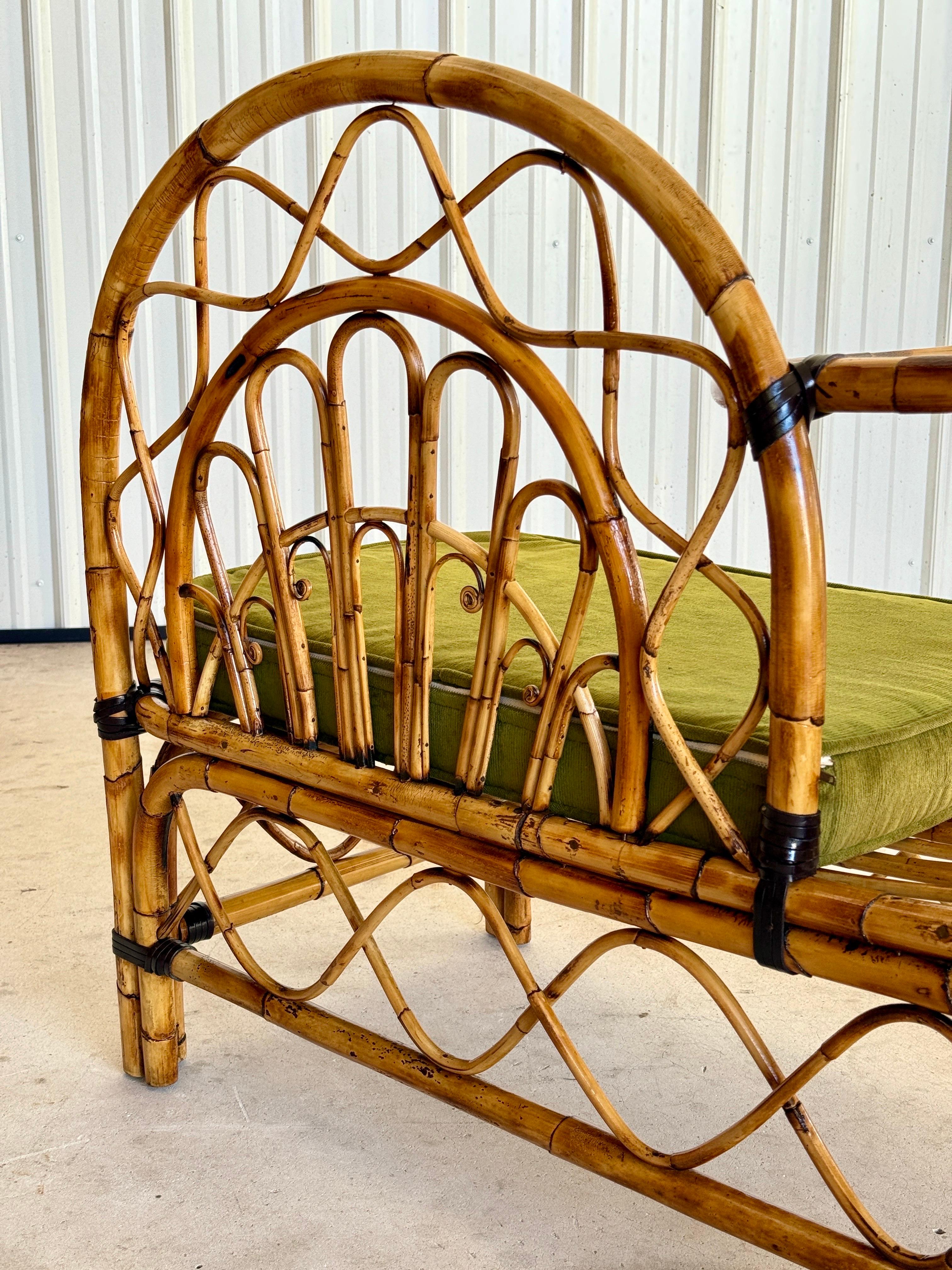 Mid-20th Century Restored Bent Rattan Telephone Settee With Smoked Glass Table For Sale 2