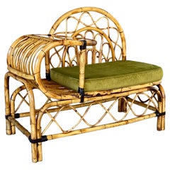 Mid-20th Century Restored Bent Rattan Telephone Settee With Smoked Glass Table