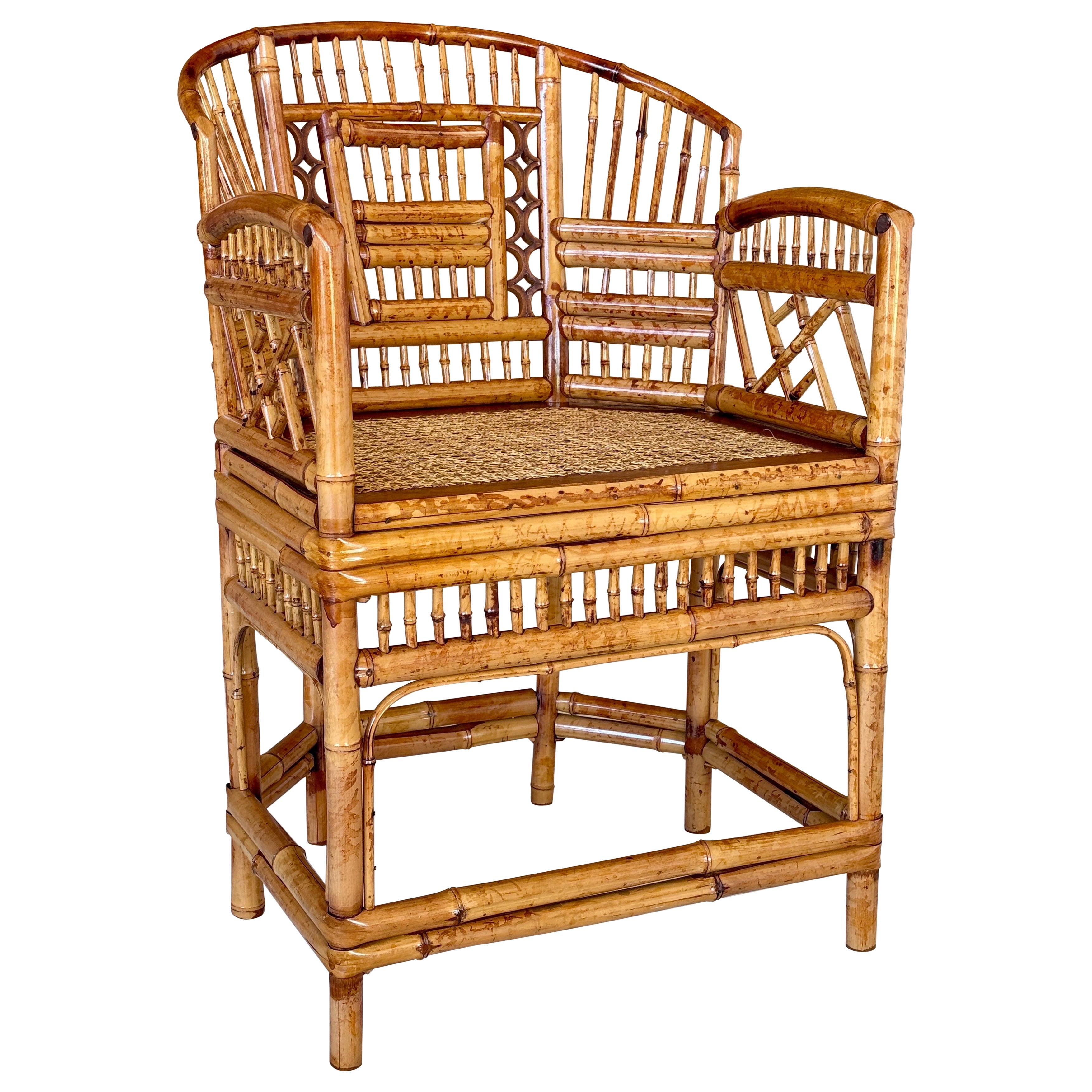 Silla auxiliar de bambú y caña Brighton Pavilion de mediados del siglo XX restaurada en venta