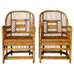 Mid-20th Century Restored Brighton Pavilion–Style Rattan Cane Chairs-Pair