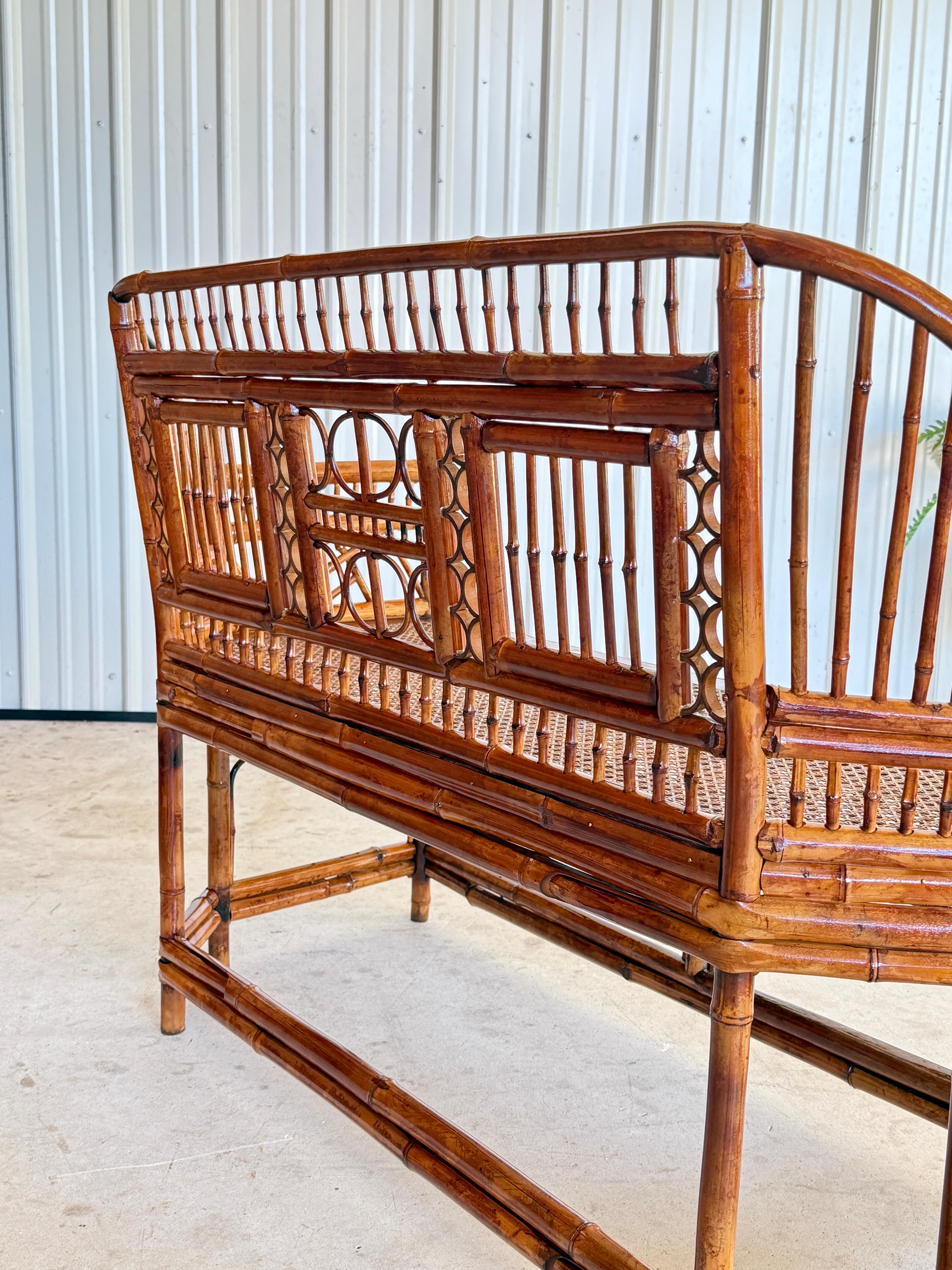 Mid-20th Century Restored Coastal Brighton Pavilion Bamboo and Cane Settee For Sale 4