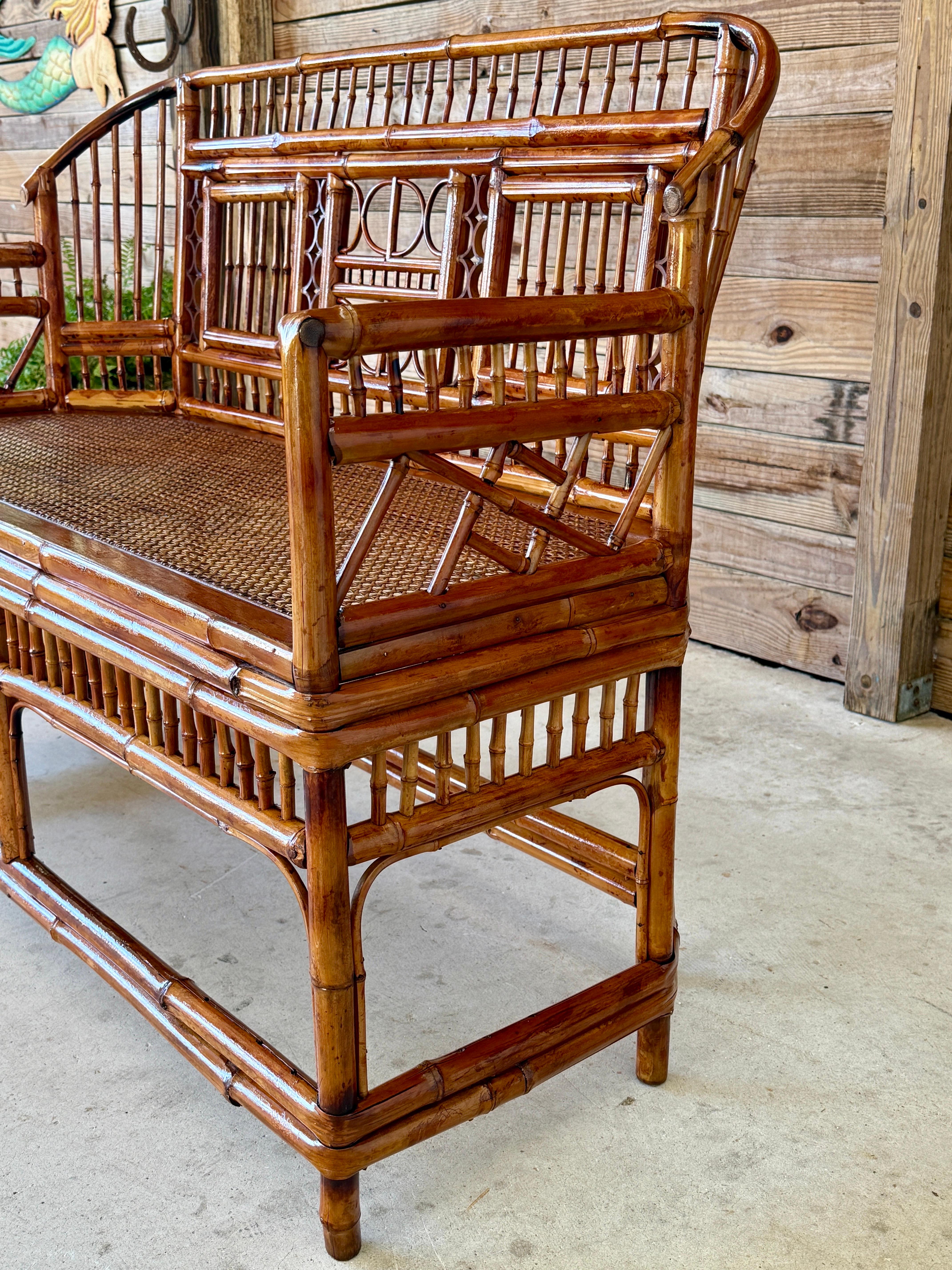 Mid-20th Century Restored Coastal Brighton Pavilion Bamboo and Cane Settee For Sale 5