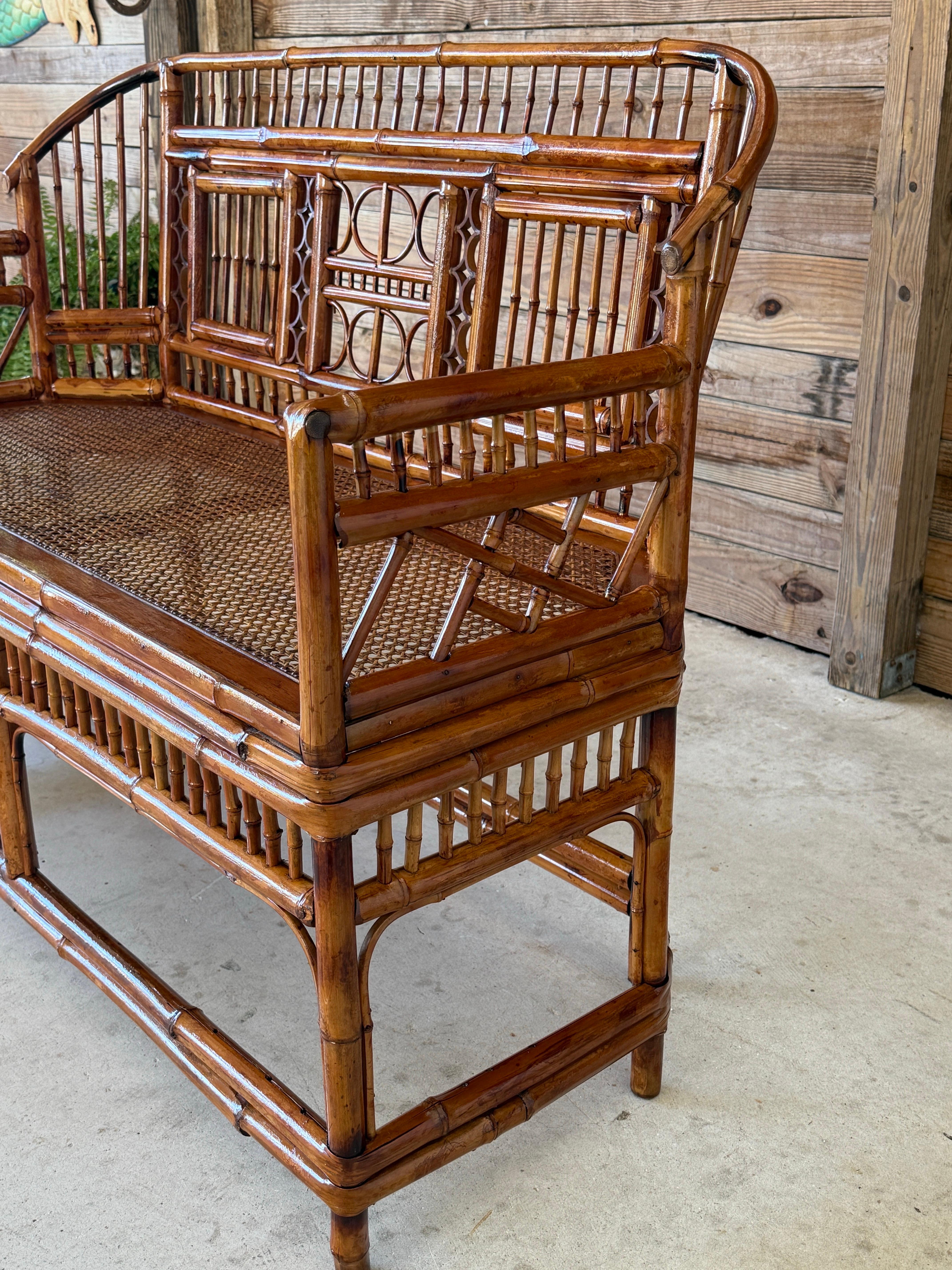 Mid-20th Century Restored Coastal Brighton Pavilion Bamboo and Cane Settee For Sale 6