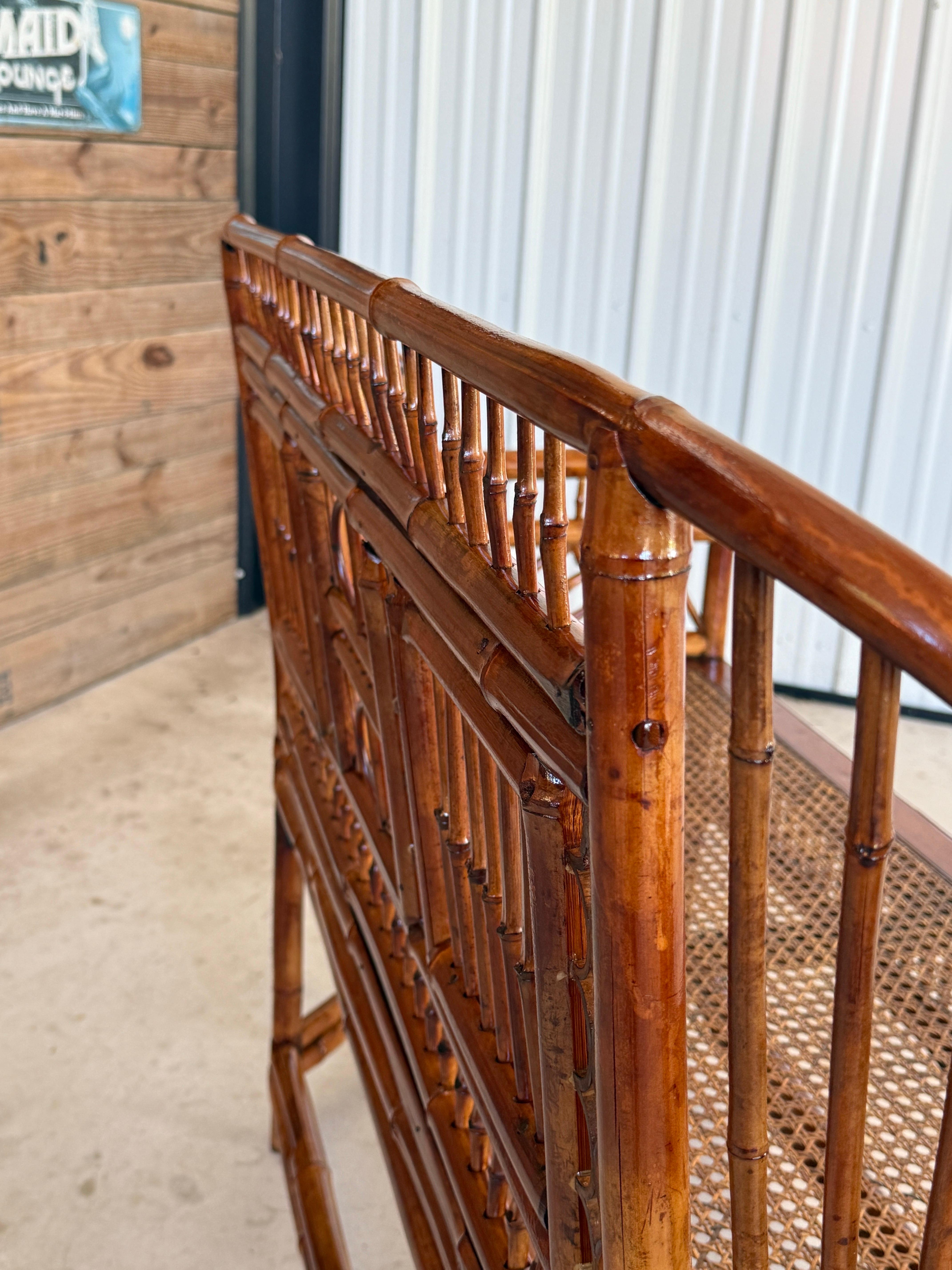 Mid-20th Century Restored Coastal Brighton Pavilion Bamboo and Cane Settee For Sale 7