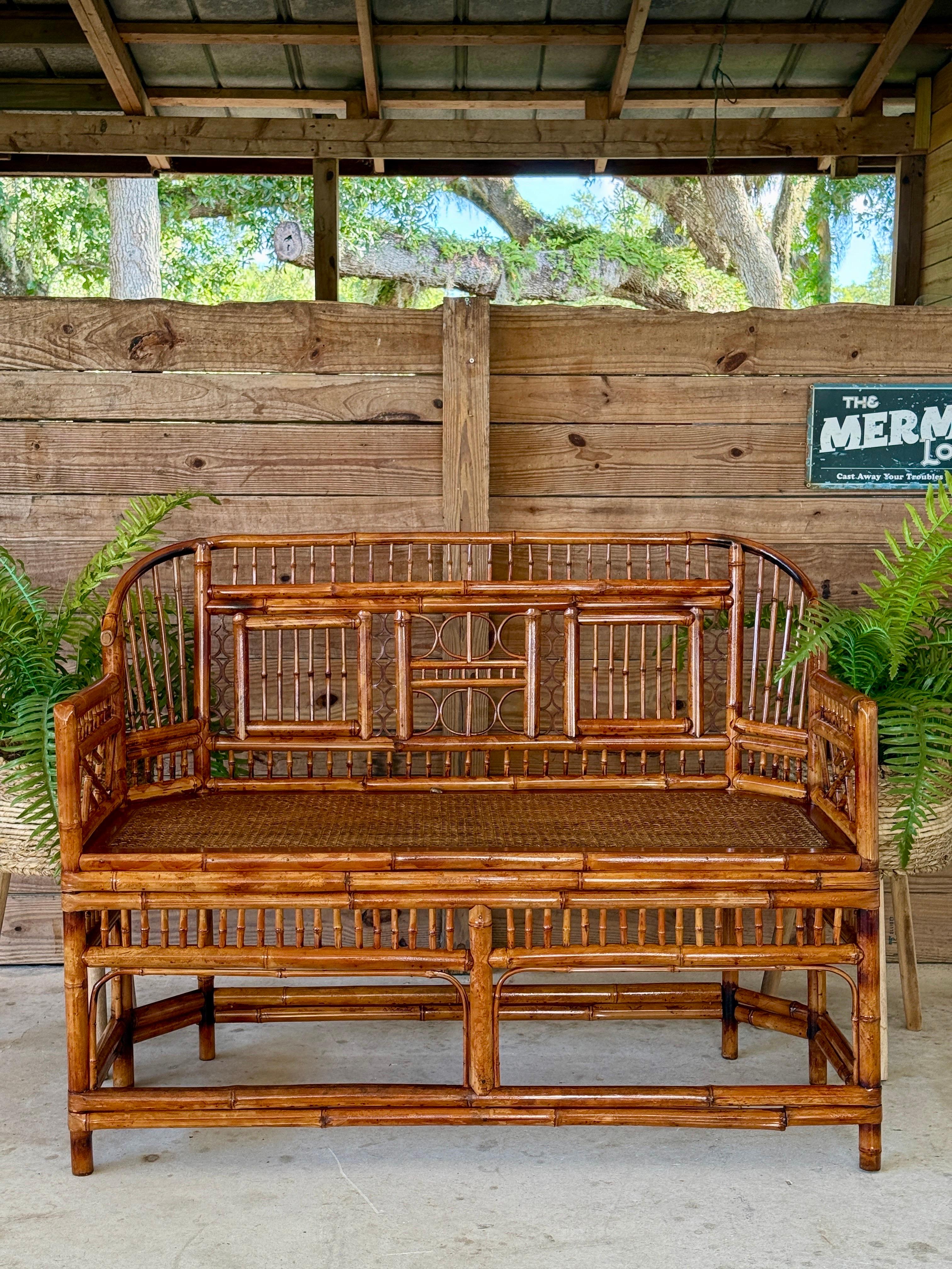 Mid-20th Century Restored Coastal Brighton Pavilion Bamboo and Cane Settee For Sale 10
