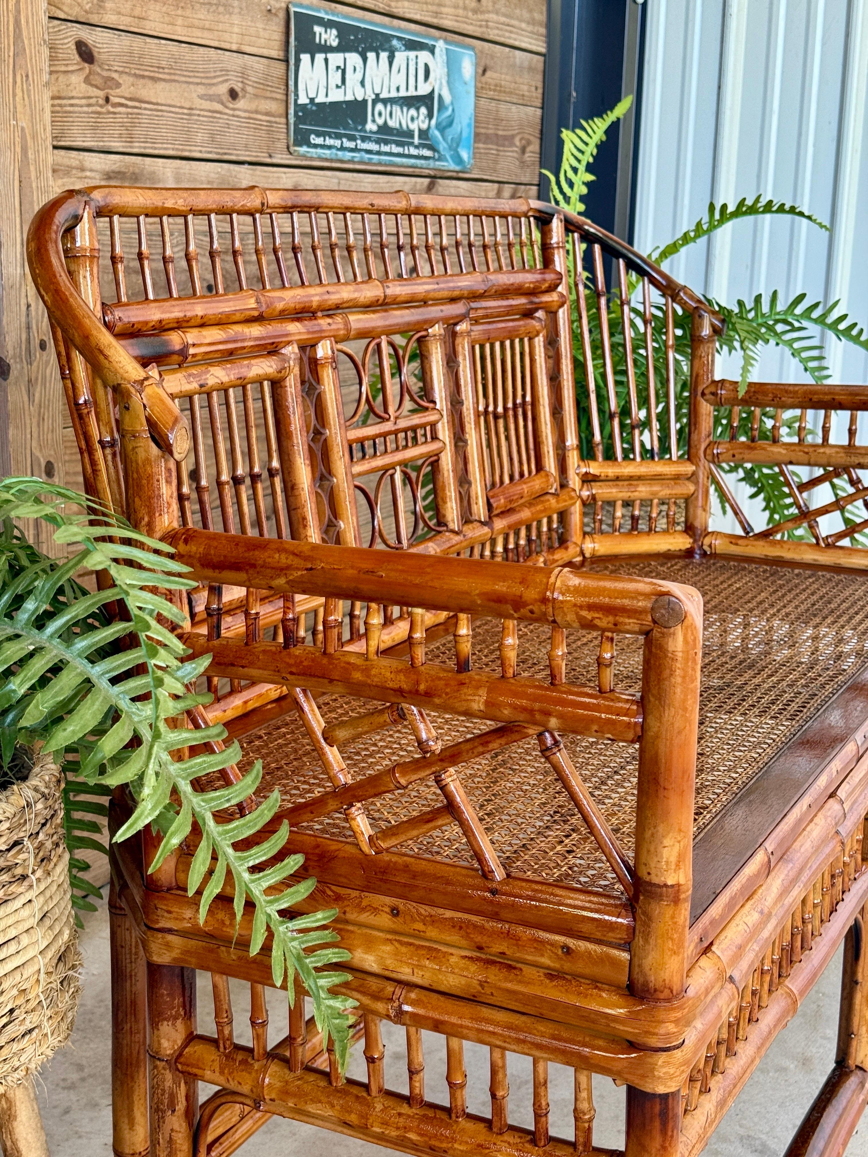 Mid-20th Century Restored Coastal Brighton Pavilion Bamboo and Cane Settee For Sale 11