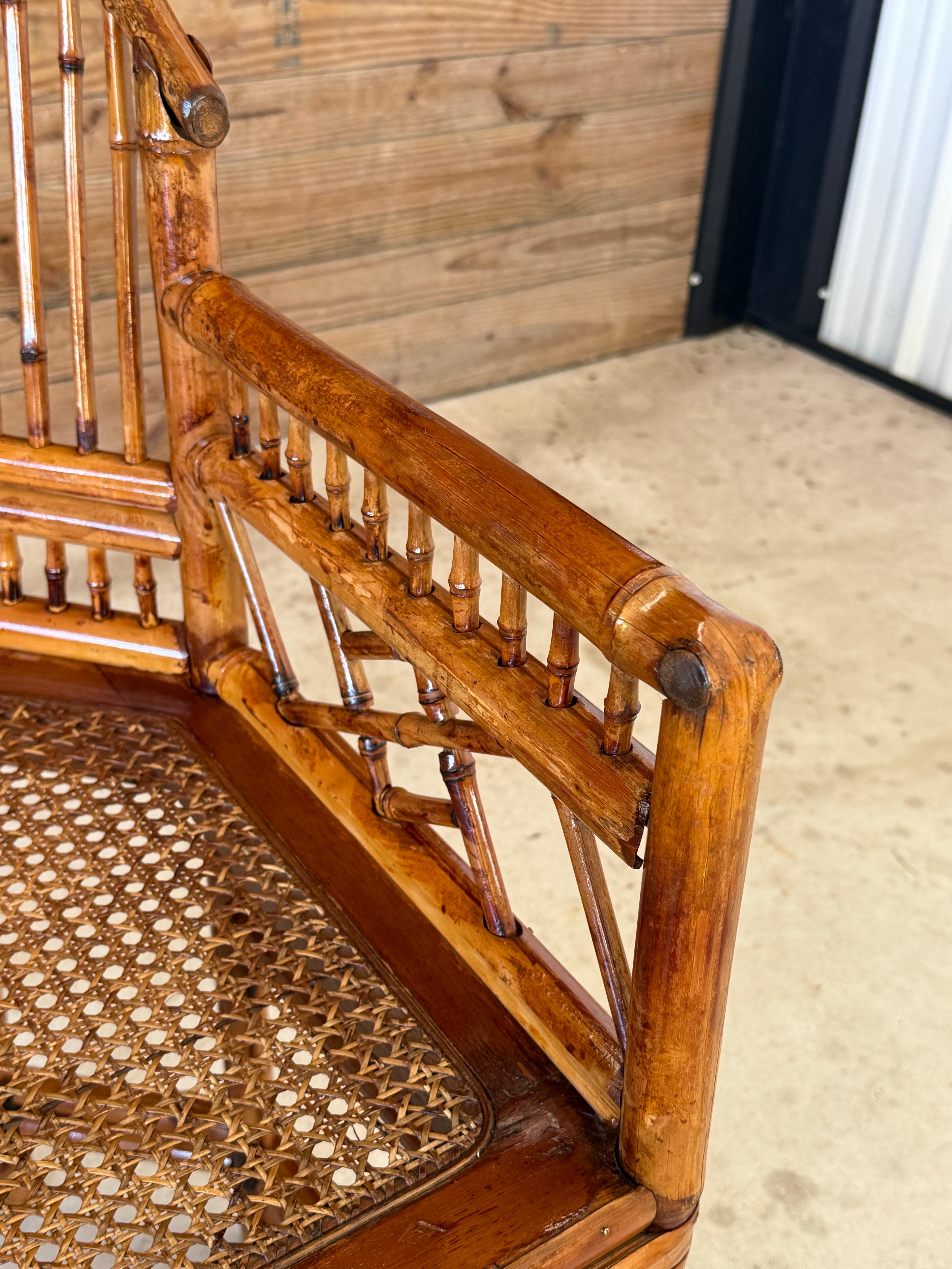 Mid-20th Century Restored Coastal Brighton Pavilion Bamboo and Cane Settee For Sale 3