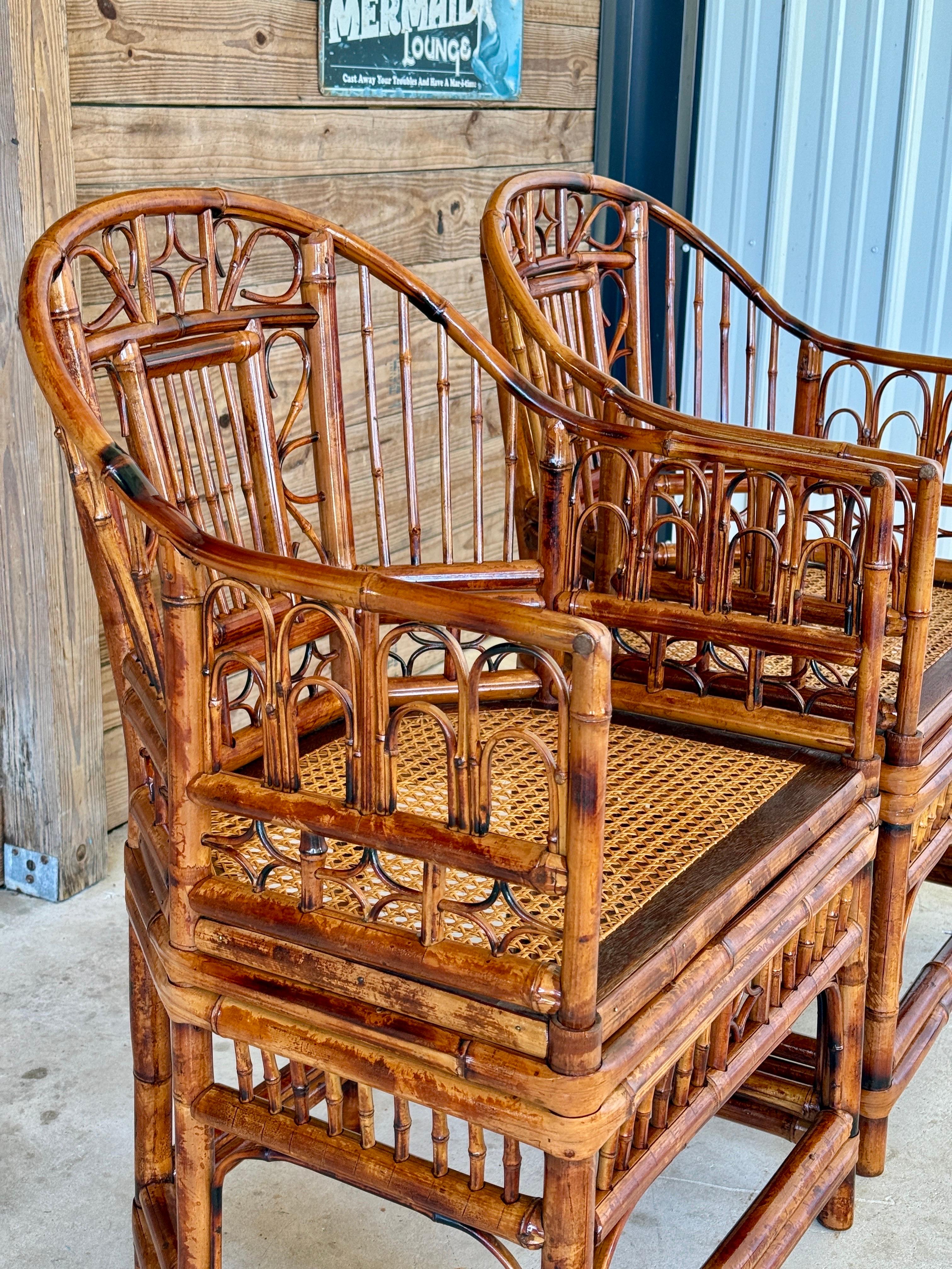 Mid-20th Century Restored Coastal Brighton Pavilion Bamboo Cane Side Chairs-Pair 4