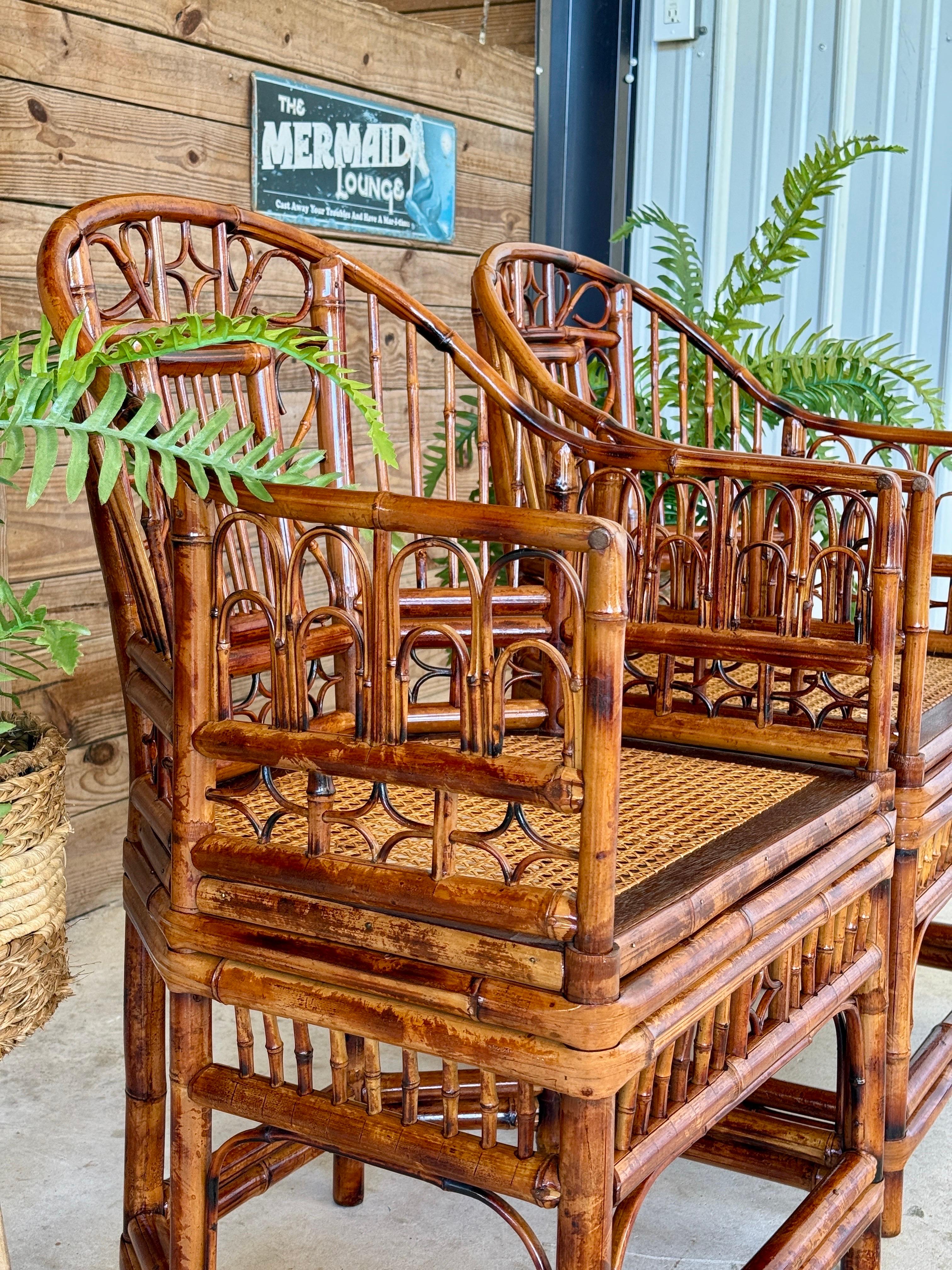 Mid-20th Century Restored Coastal Brighton Pavilion Bamboo Cane Side Chairs-Pair 11