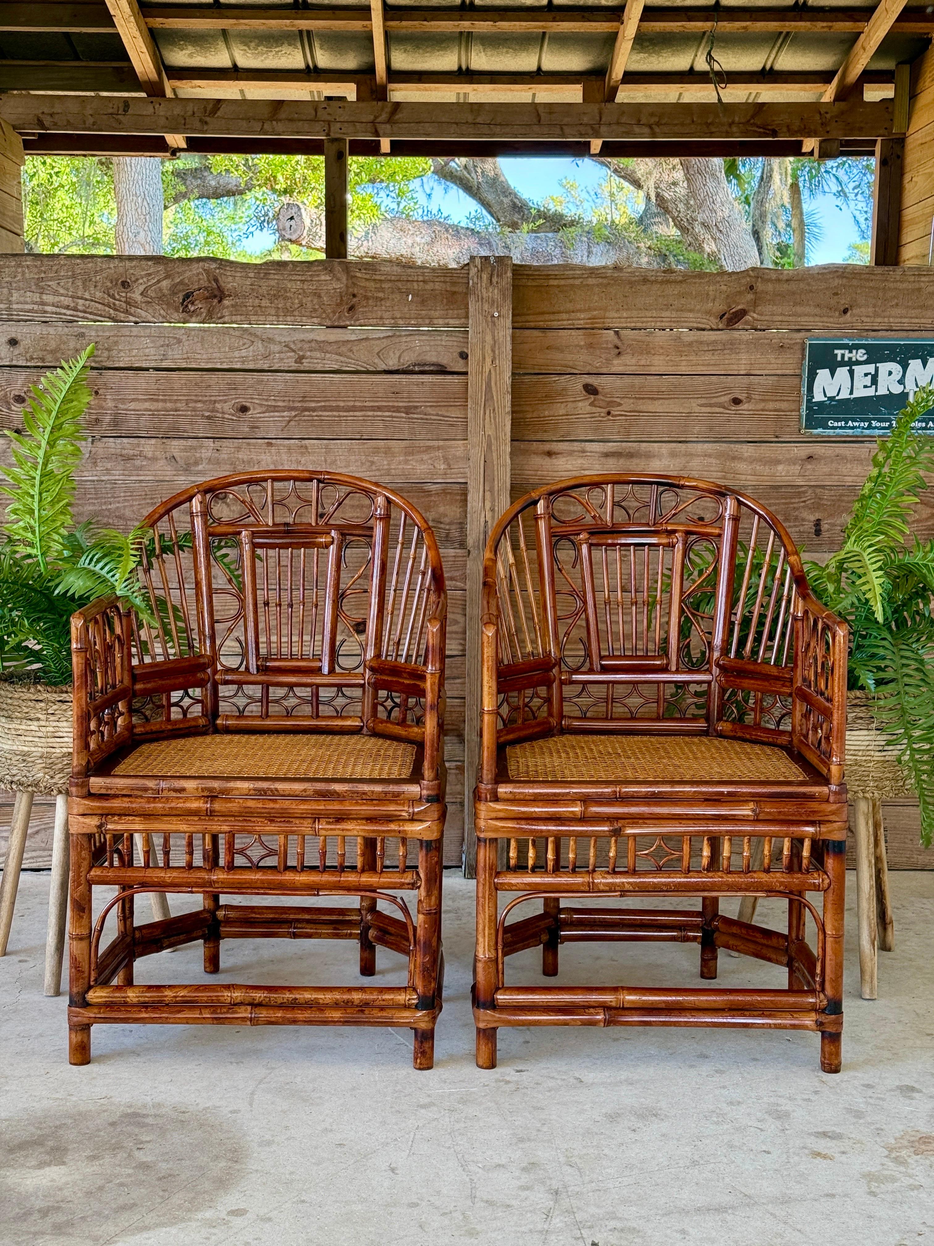 Mid-20th Century Restored Coastal Brighton Pavilion Bamboo Cane Side Chairs-Pair 12