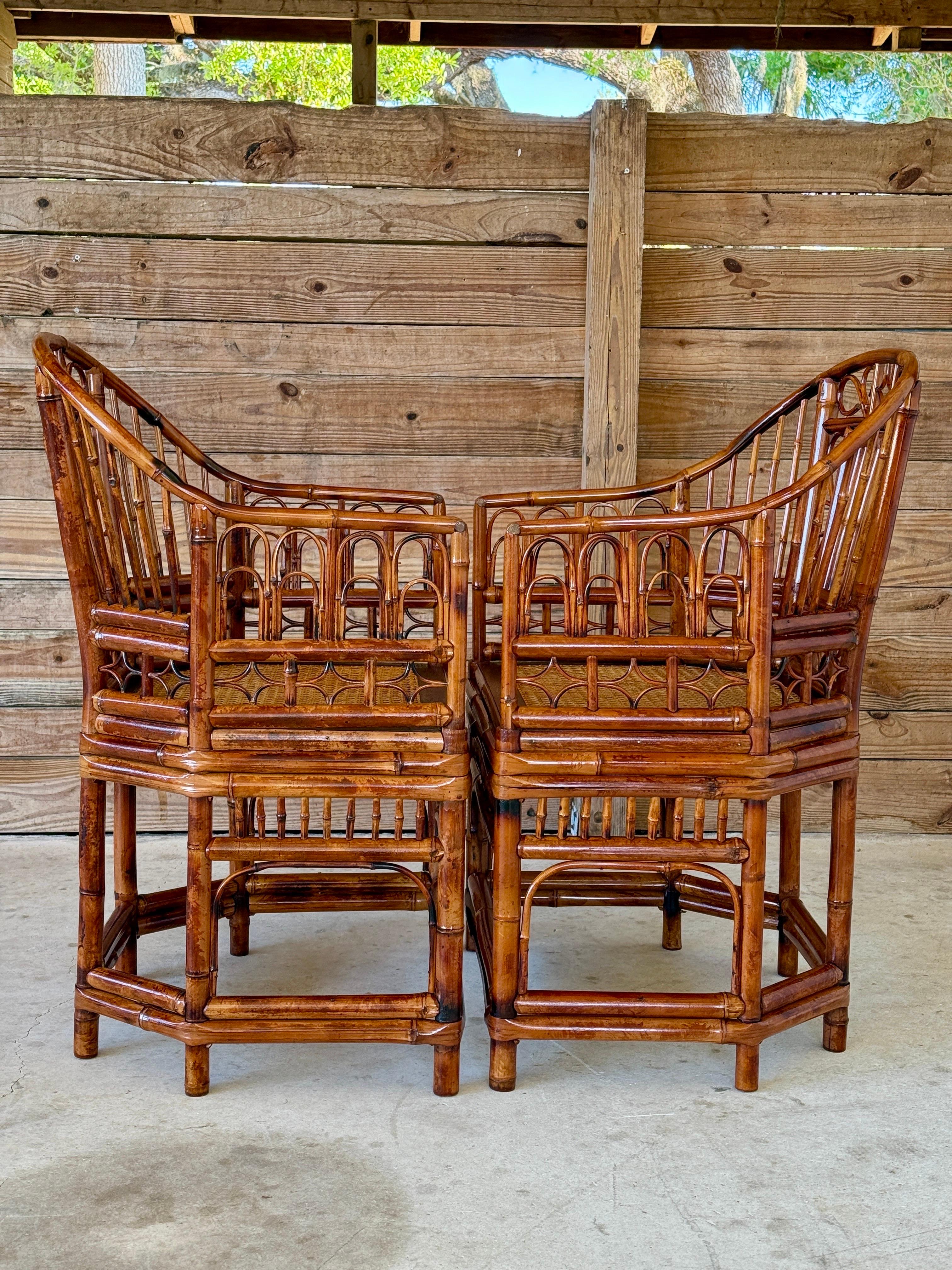 Unknown Mid-20th Century Restored Coastal Brighton Pavilion Bamboo Cane Side Chairs-Pair