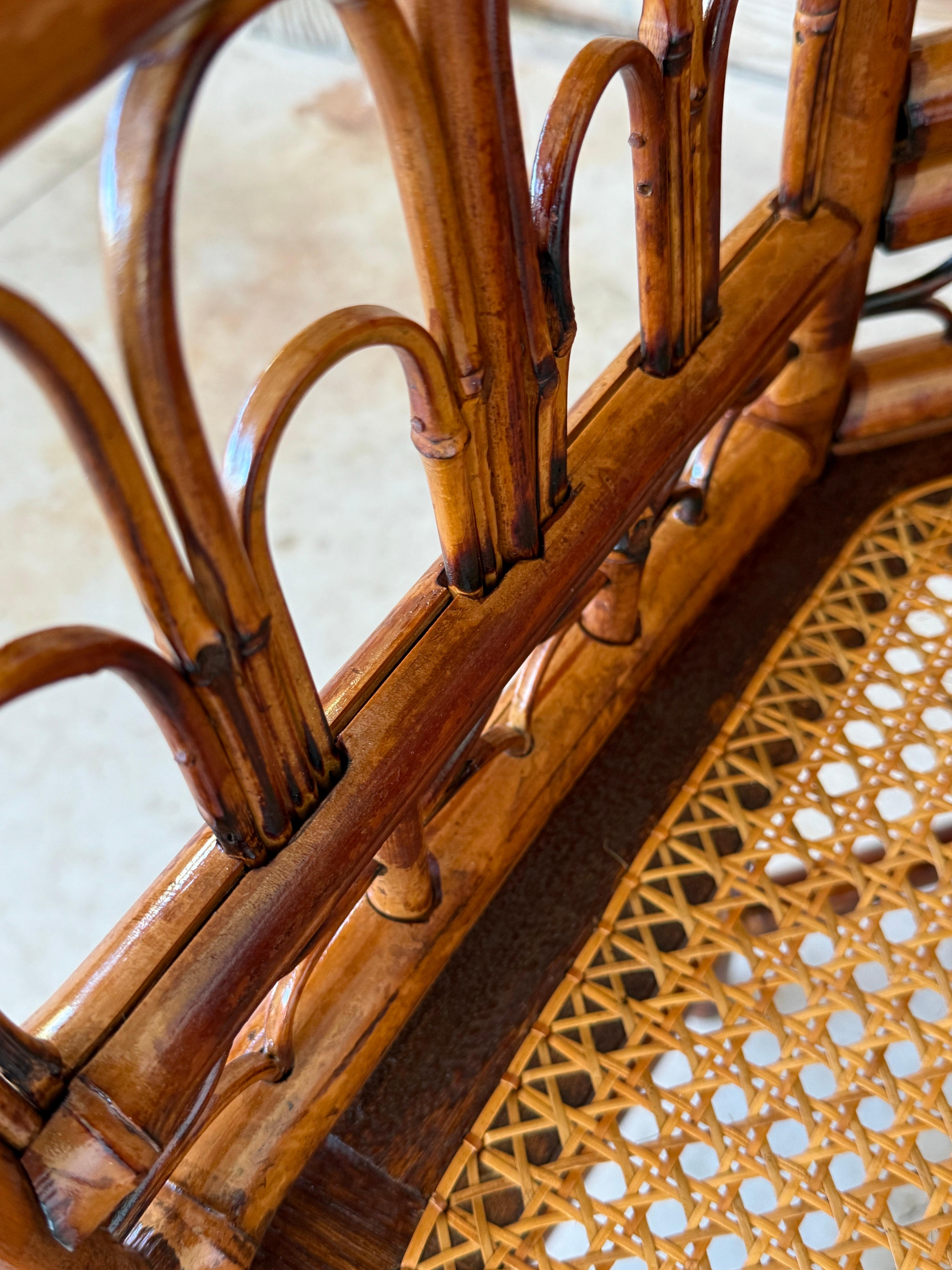 Hand-Crafted Mid-20th Century Restored Coastal Brighton Pavilion Bamboo Cane Side Chairs-Pair
