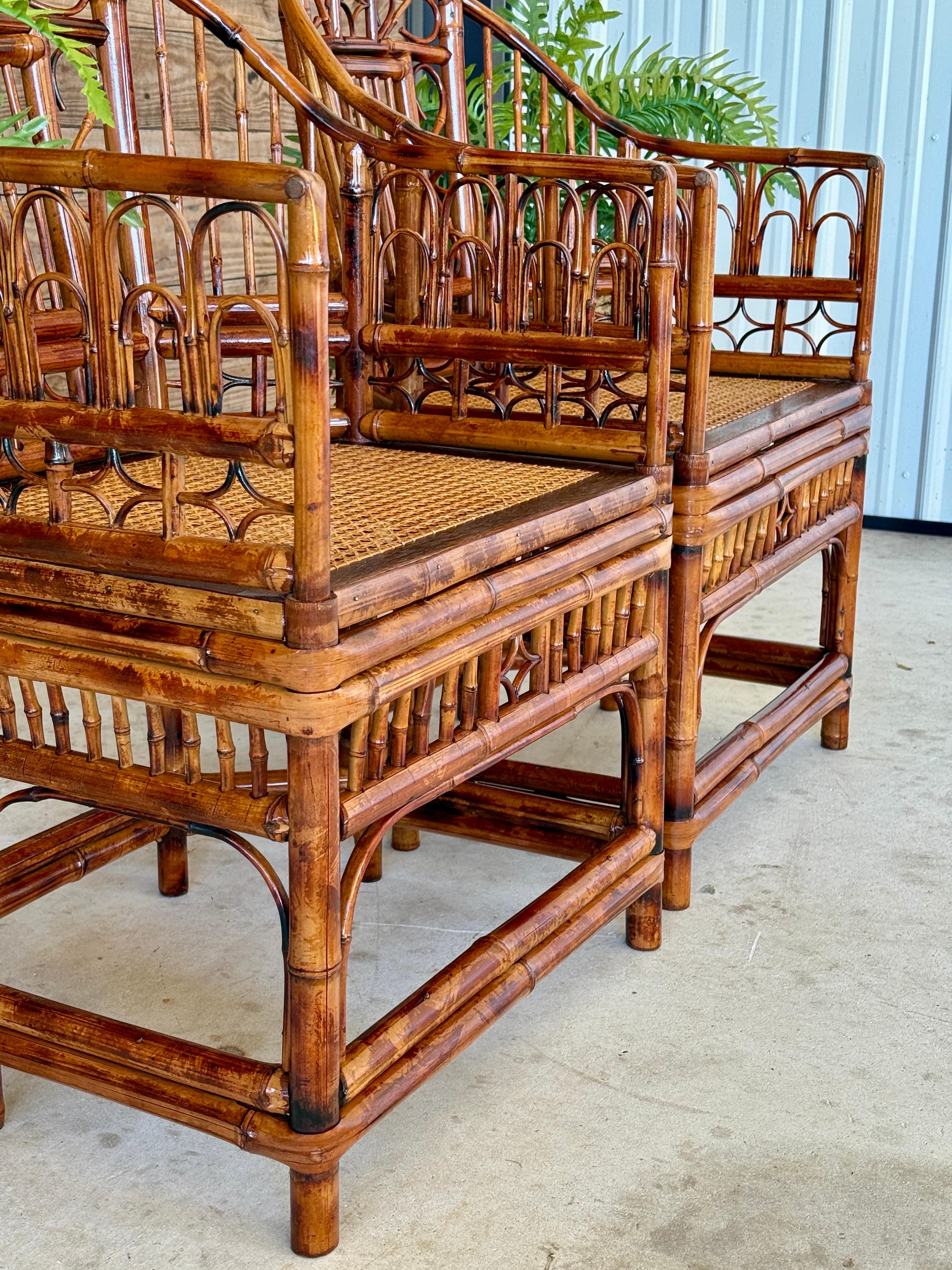 Mid-20th Century Restored Coastal Brighton Pavilion Bamboo Cane Side Chairs-Pair 1