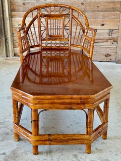 Mid-20th Century Restored Coastal Scorched Bamboo Chaise in the Style of Brighto