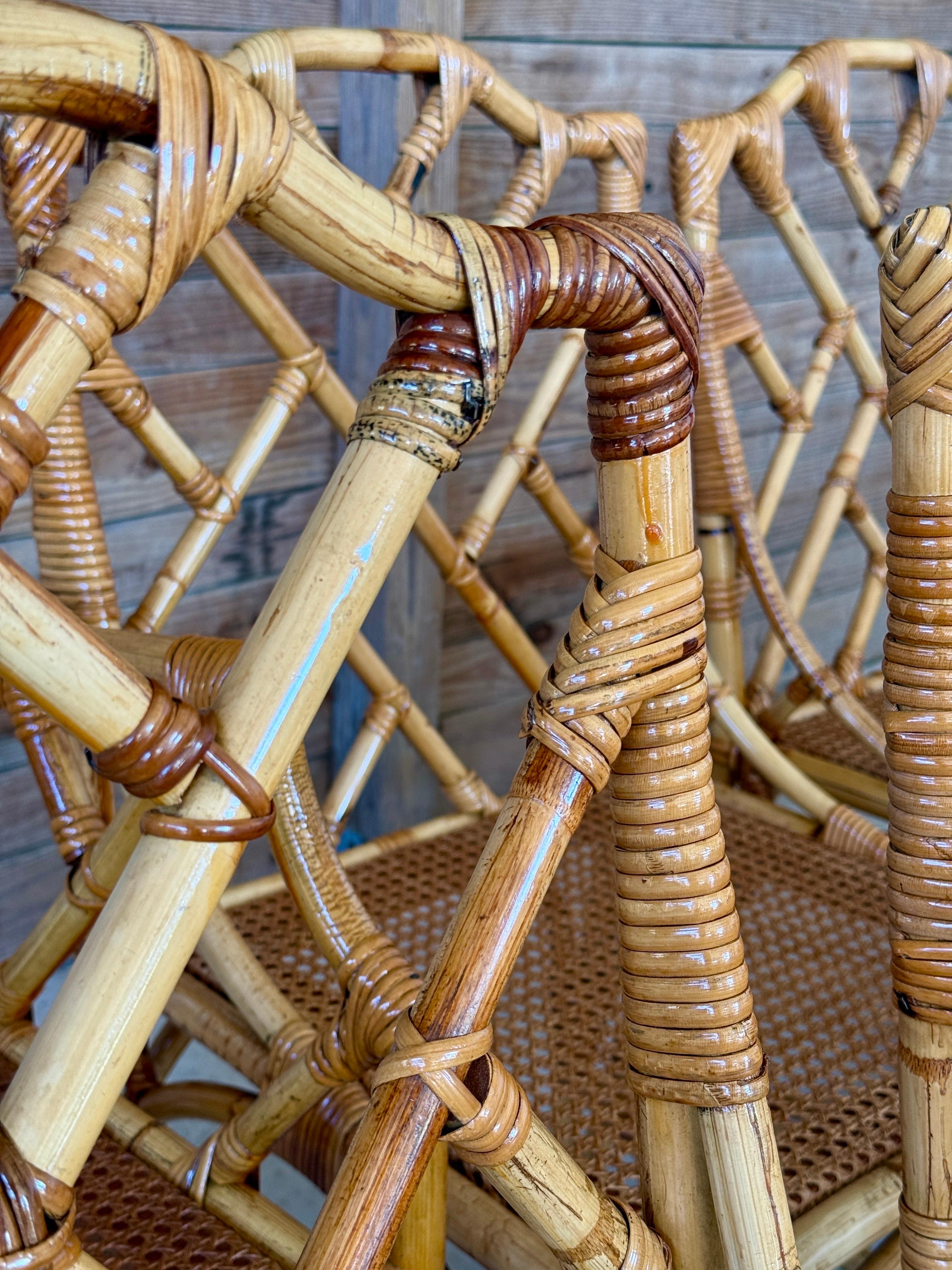 Mid-20th Century Restored Italian Rattan Chippendale Dining Chairs Set of Eight im Angebot 4