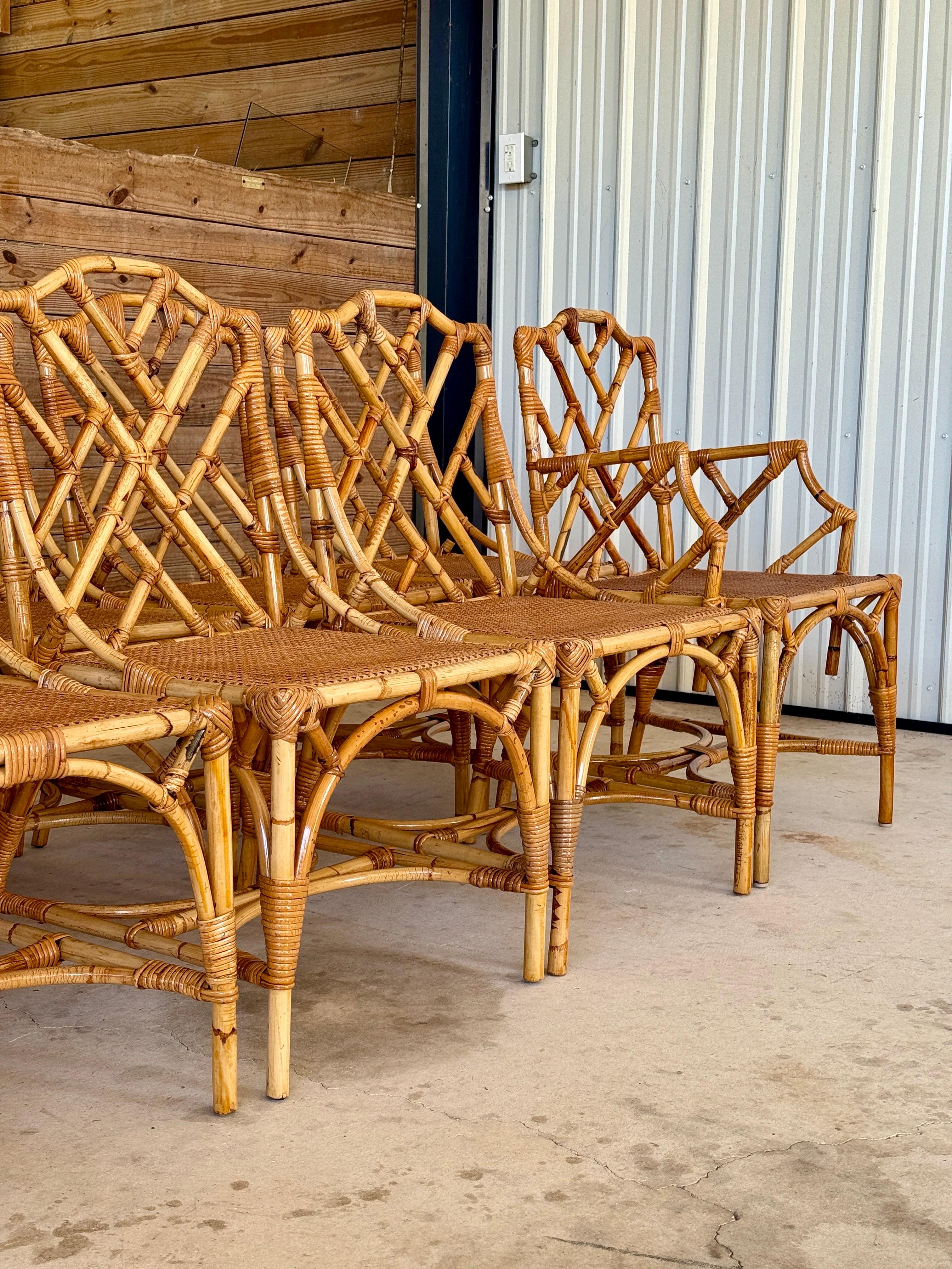 Mid-20th Century Restored Italian Rattan Chippendale Dining Chairs Set of Eight im Angebot 5