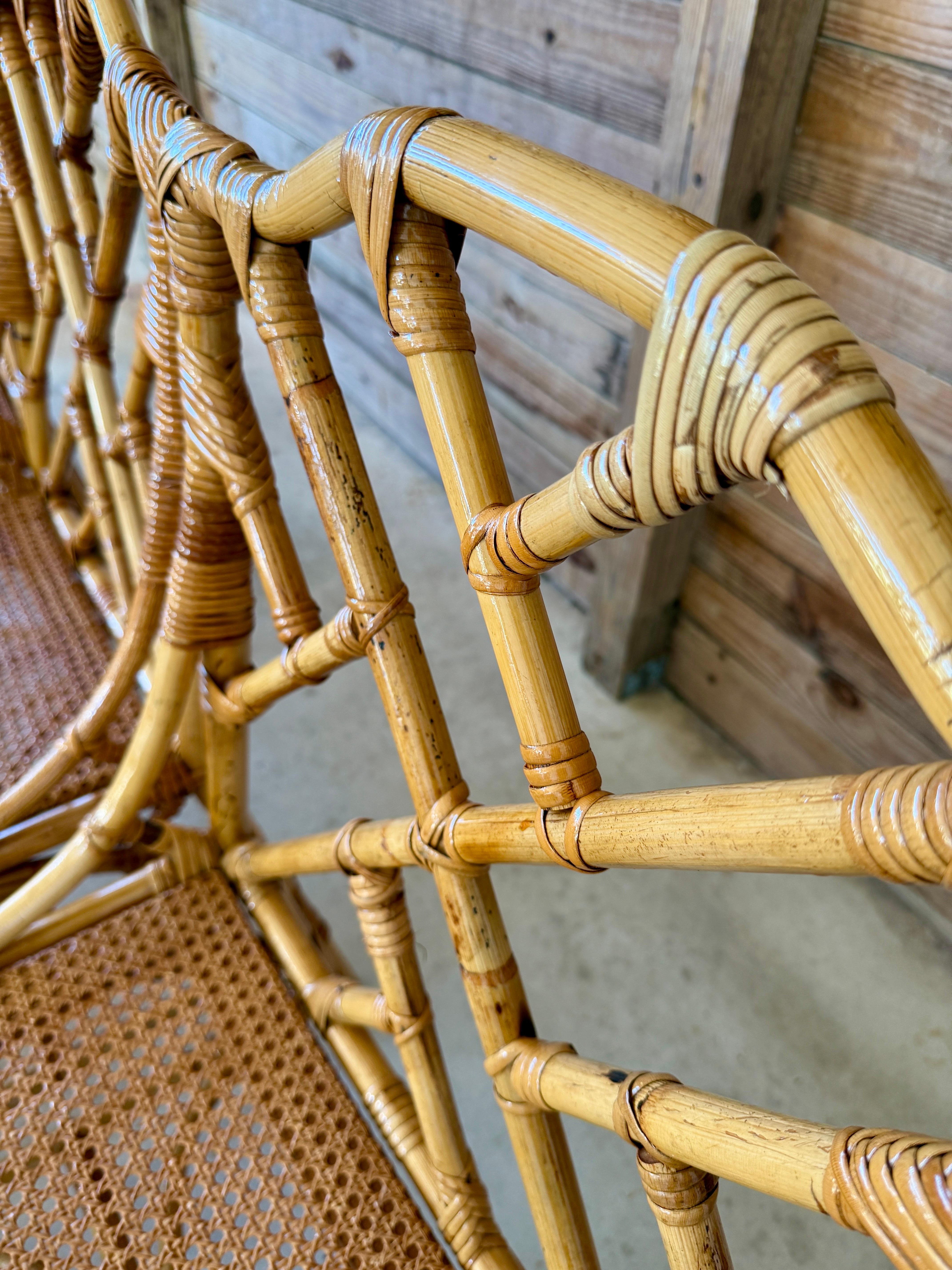 Mid-20th Century Restored Italian Rattan Chippendale Dining Chairs Set of Eight im Angebot 9