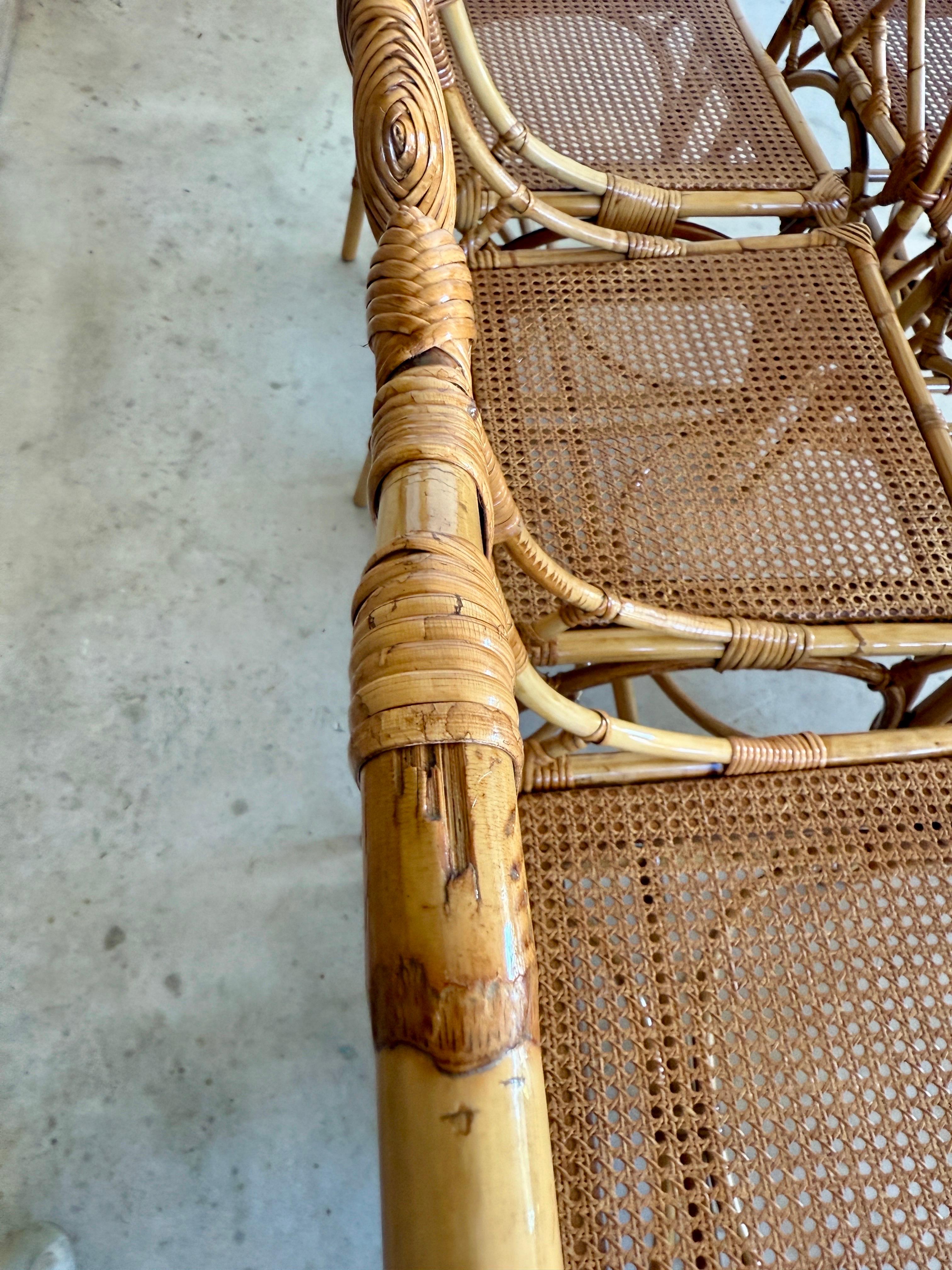 Mid-20th Century Restored Italian Rattan Chippendale Dining Chairs Set of Eight (Italienisch) im Angebot