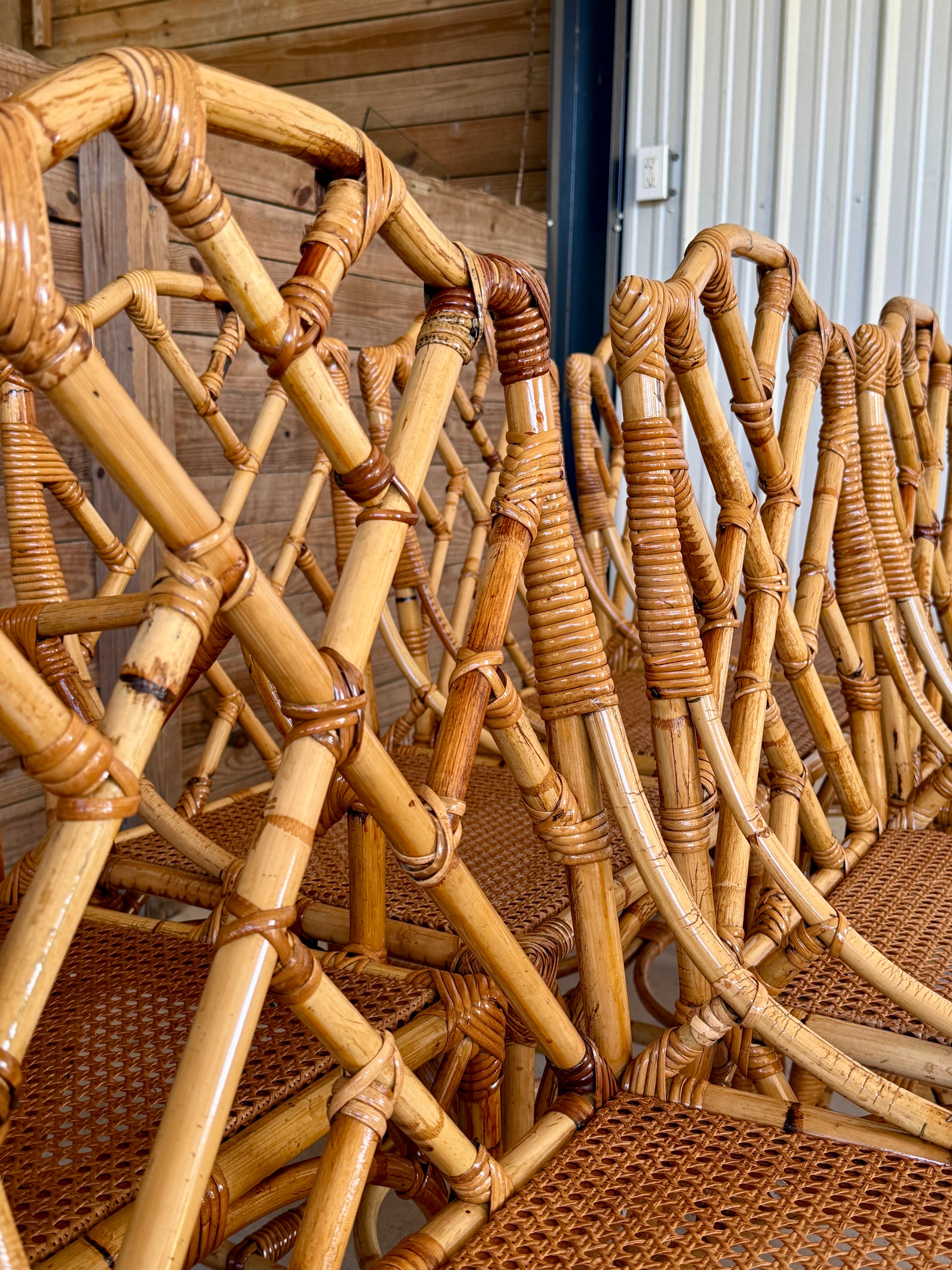Mid-20th Century Restored Italian Rattan Chippendale Dining Chairs Set of Eight im Angebot 1