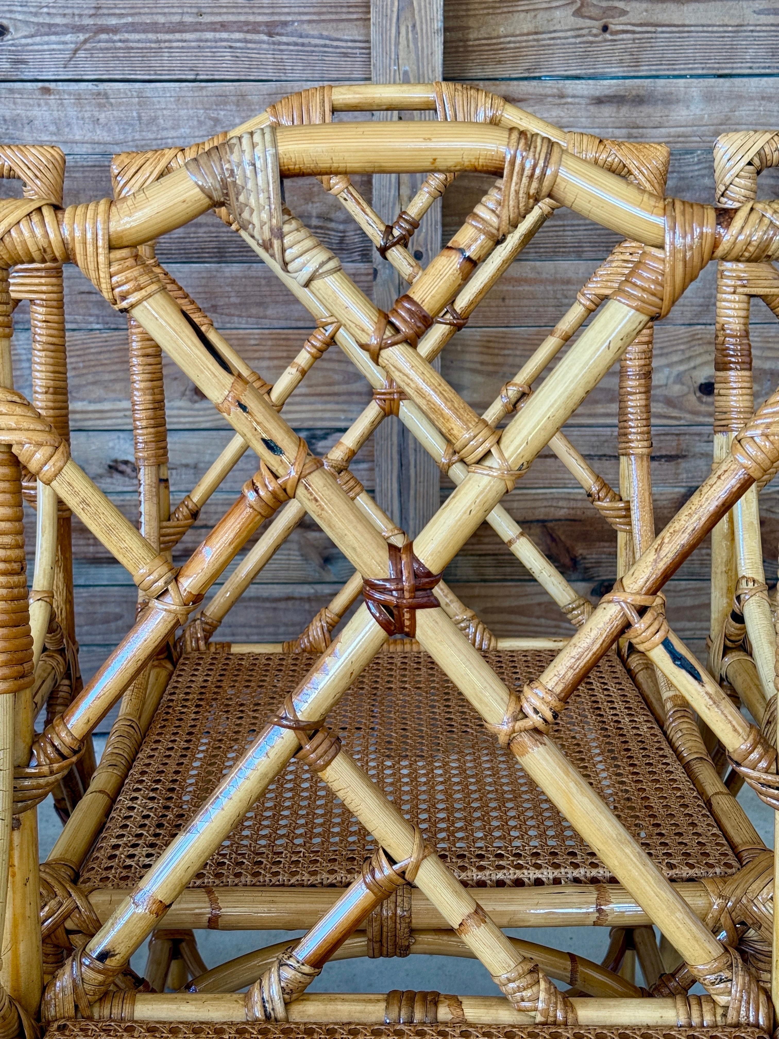 Mid-20th Century Restored Italian Rattan Chippendale Dining Chairs Set of Eight im Angebot 2