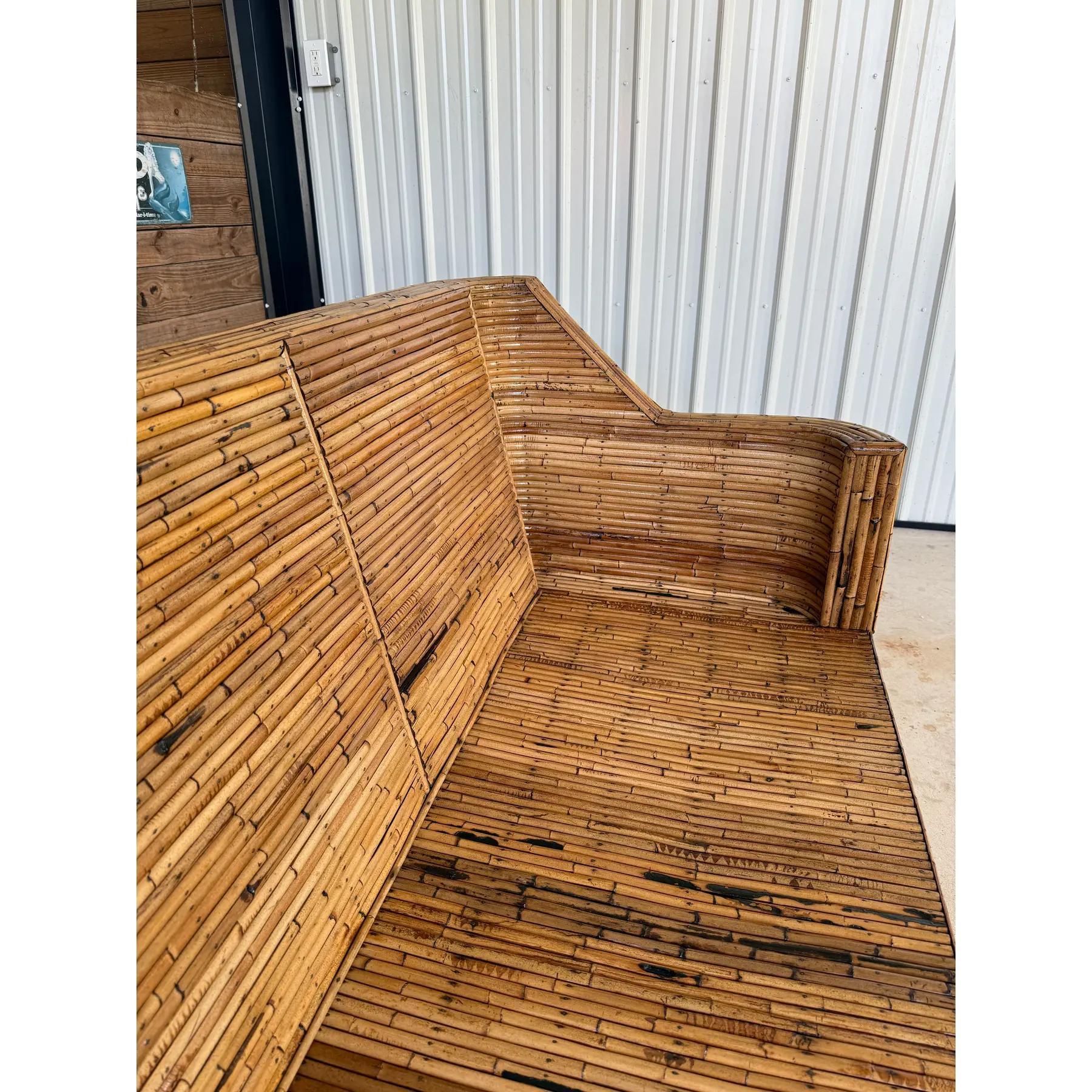 Mid-20th Century Restored Organic Modern Split Rattan Sculptural Sofa For Sale 6