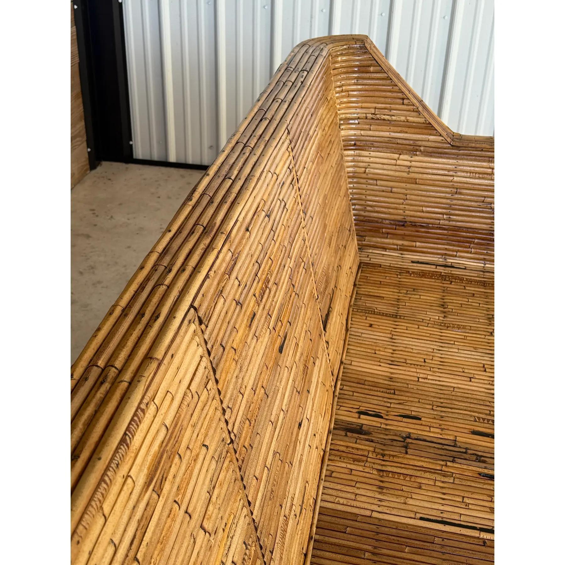 Mid-20th Century Restored Organic Modern Split Rattan Sculptural Sofa For Sale 7