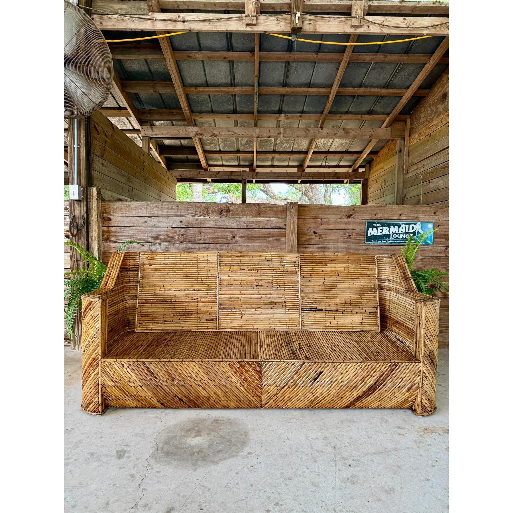 Mid-20th Century Restored Organic Modern Split Rattan Sculptural Sofa For Sale 2