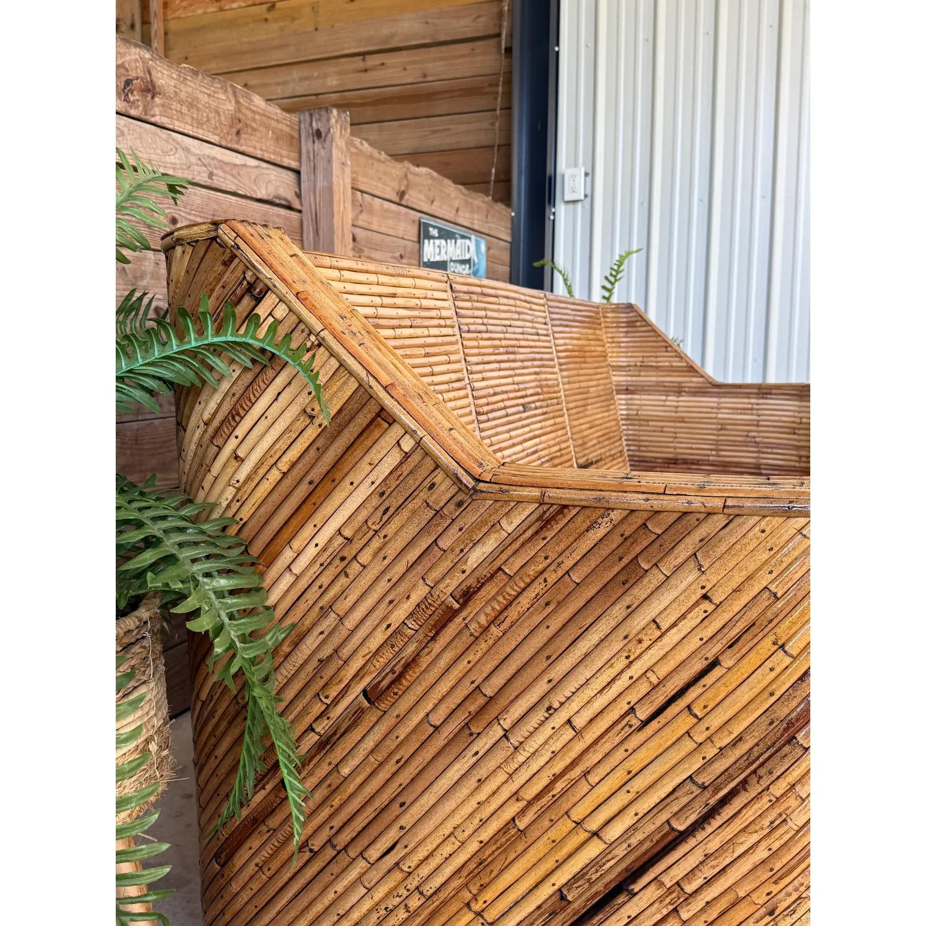Mid-20th Century Restored Organic Modern Split Rattan Sculptural Sofa For Sale 3