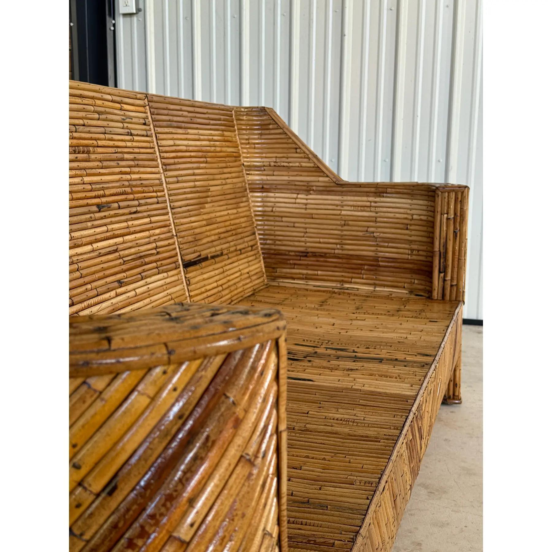 Mid-20th Century Restored Organic Modern Split Rattan Sculptural Sofa For Sale 4