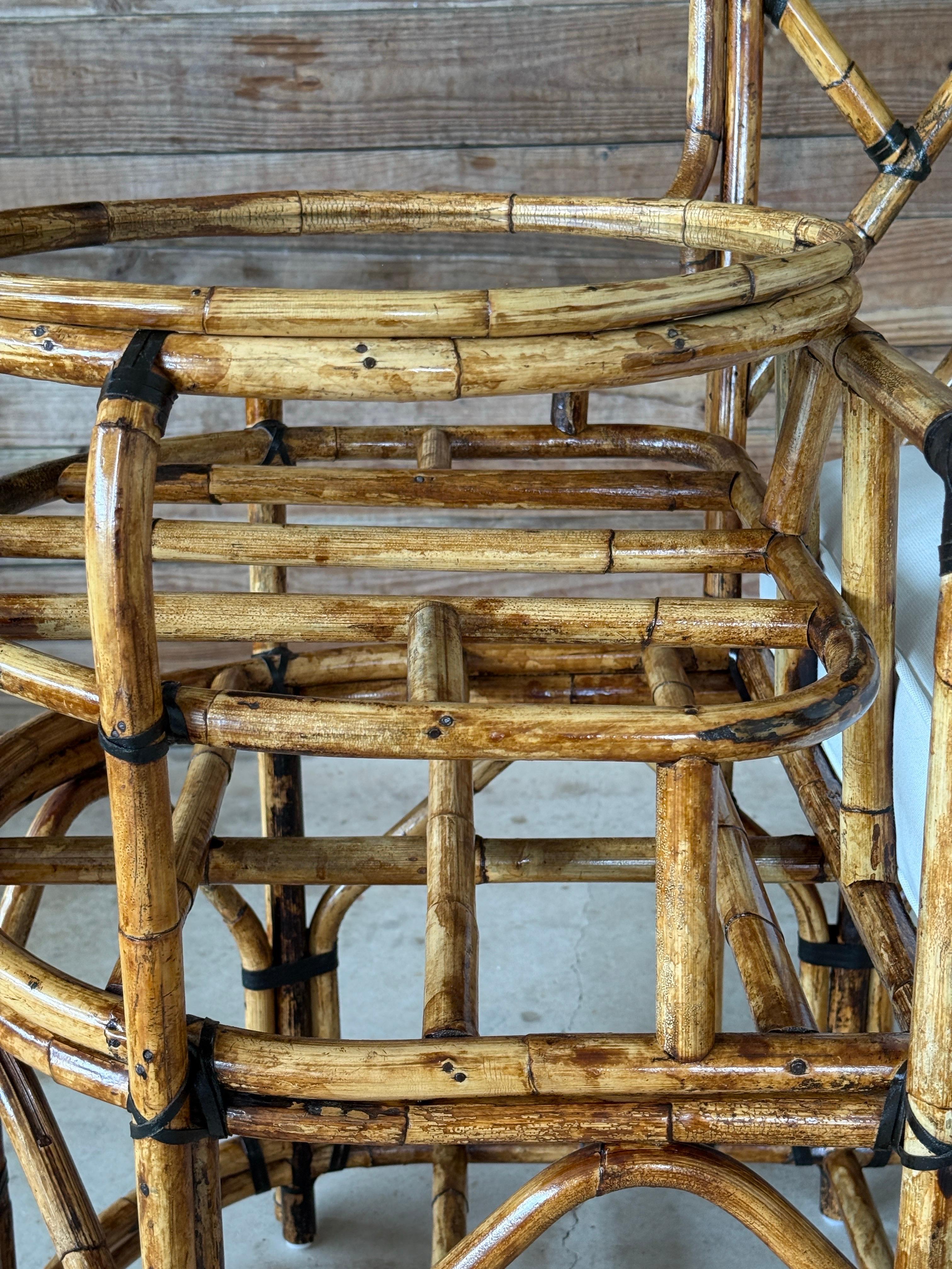 Mid-20th Century Restored Rattan Settee With Built-in Side Table and New Custom In Good Condition For Sale In North Fort Myers, FL