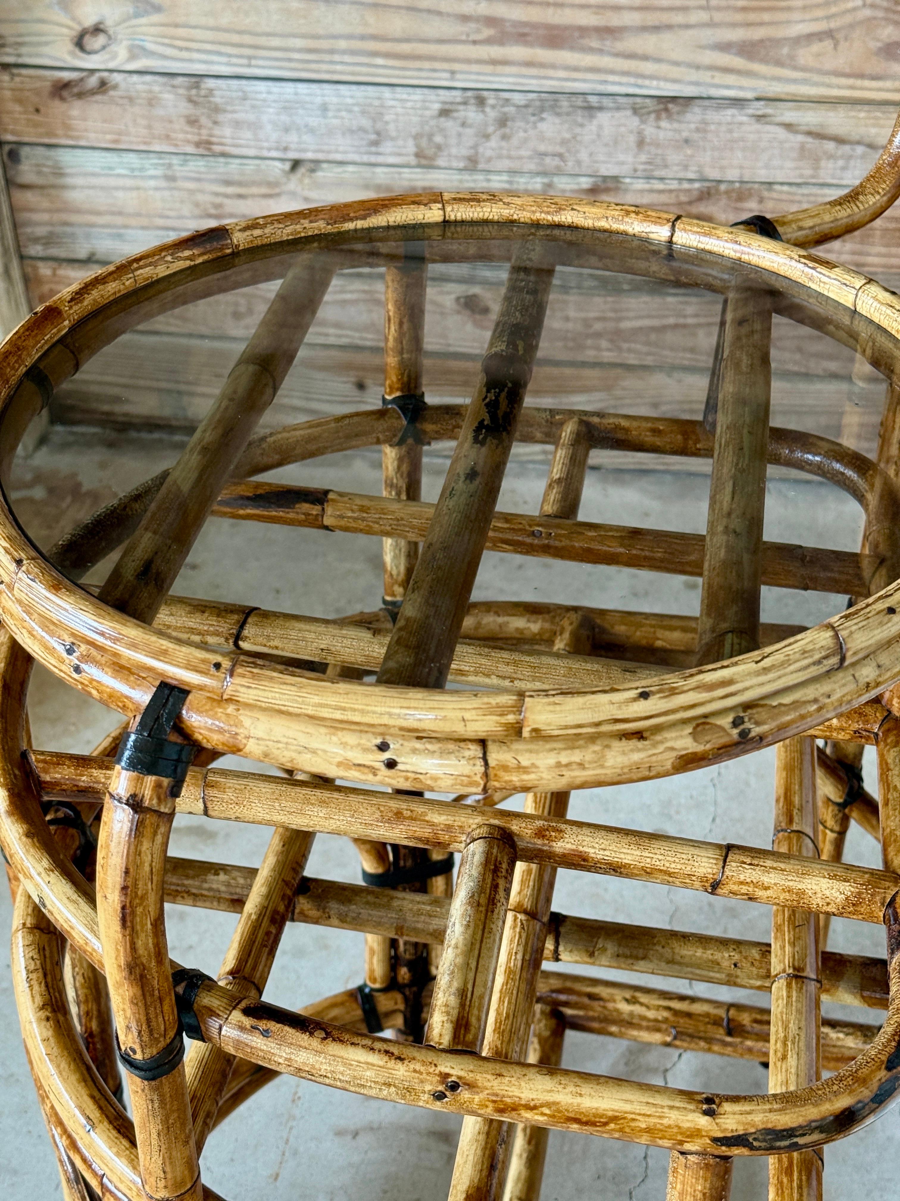 Mid-20th Century Restored Rattan Settee With Built-in Side Table and New Custom For Sale 1