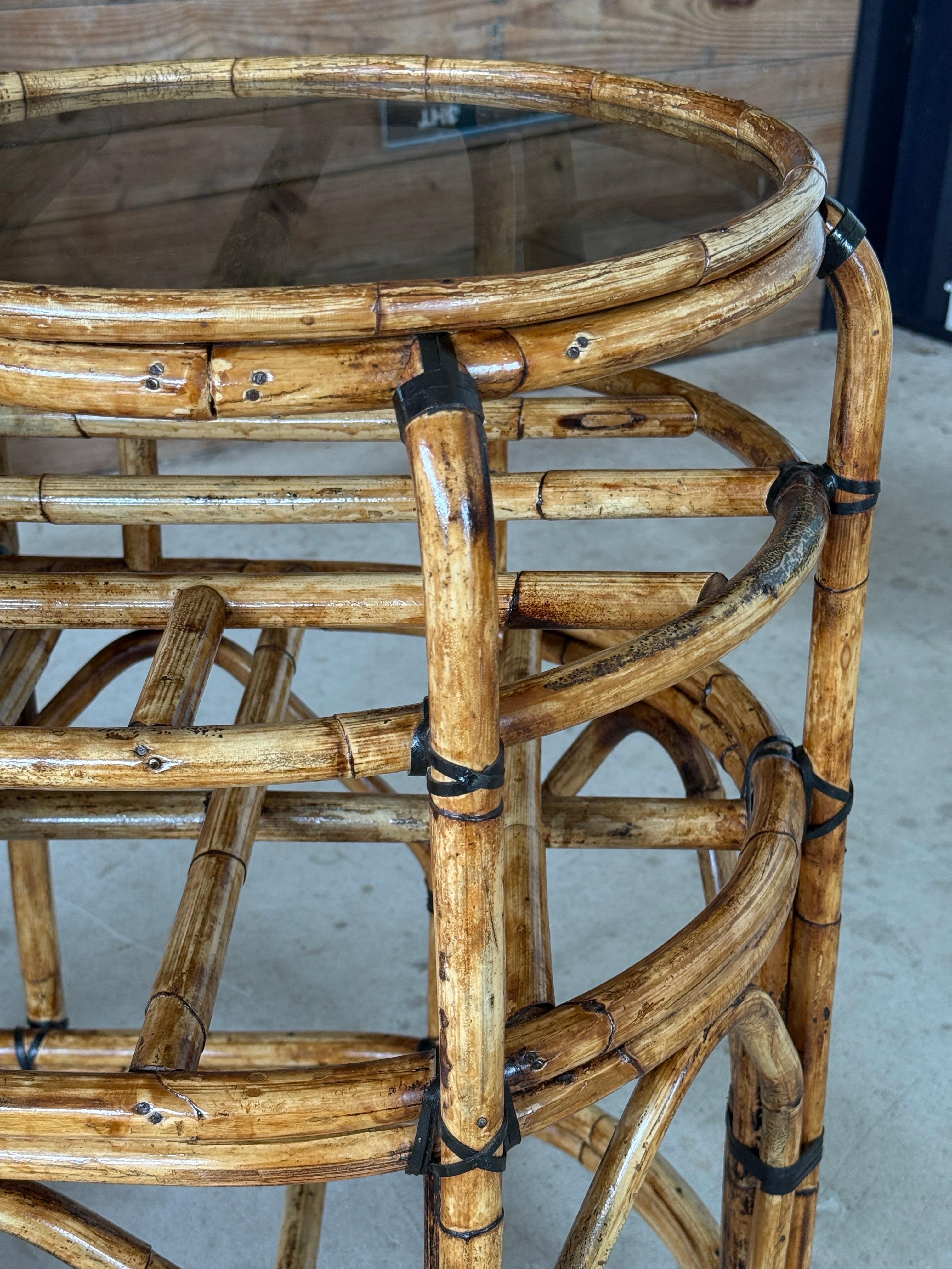 Mid-20th Century Restored Rattan Settee With Built-in Side Table and New Custom For Sale 2