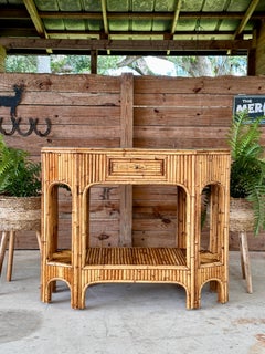 Mid-20th Century Restored Refinished Split Rattan Floating Console