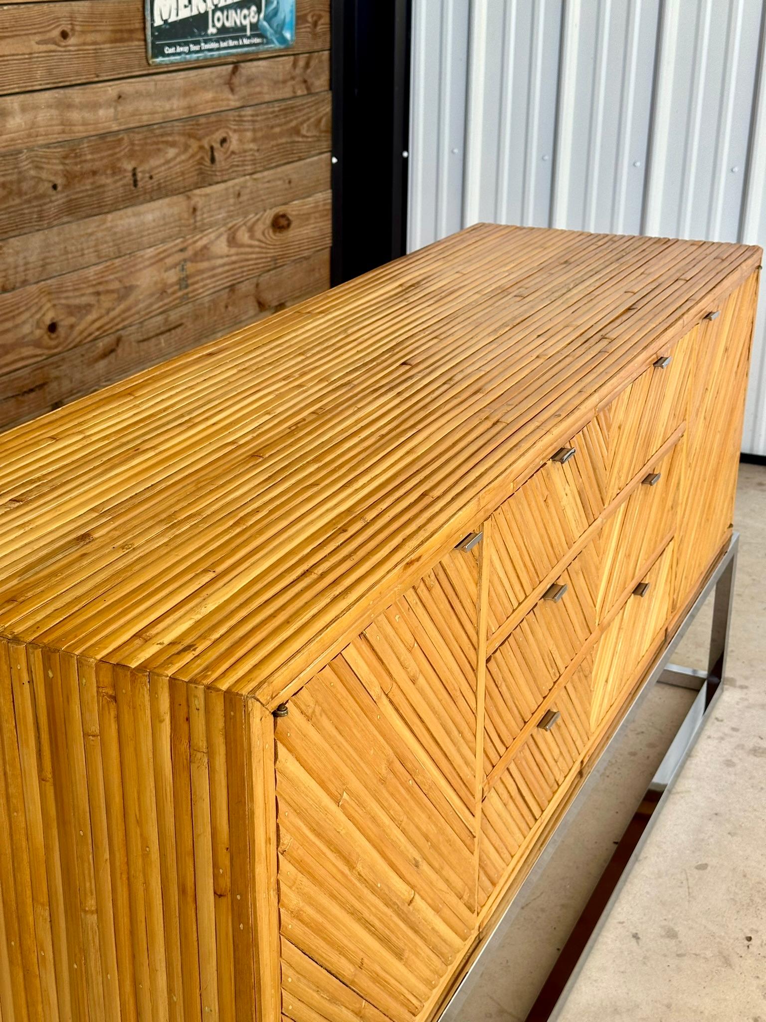 mid-20th Century Restored Split Bamboo Chrome Credenza Manner of Milo Baughman For Sale 5