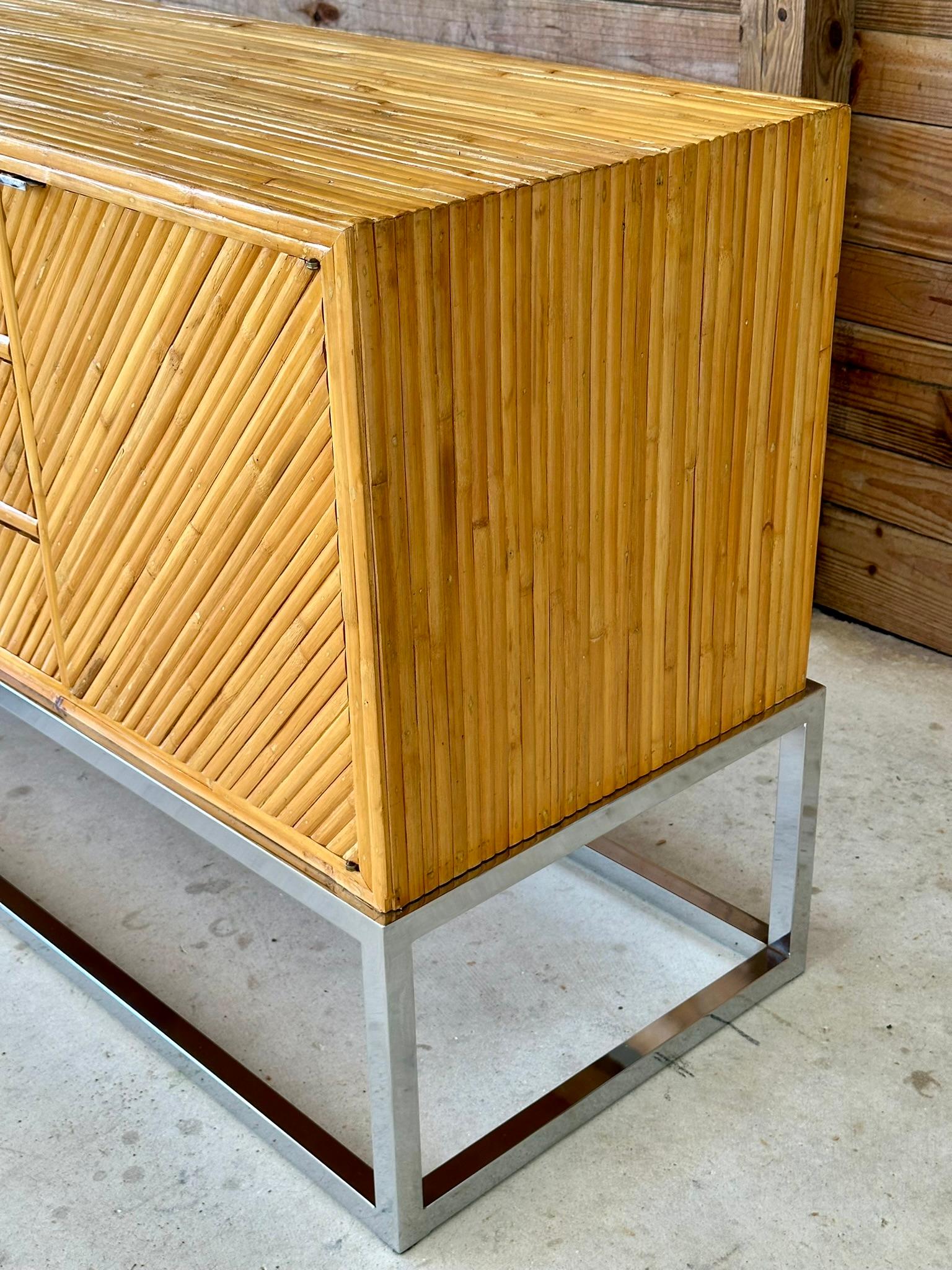 mid-20th Century Restored Split Bamboo Chrome Credenza Manner of Milo Baughman For Sale 7