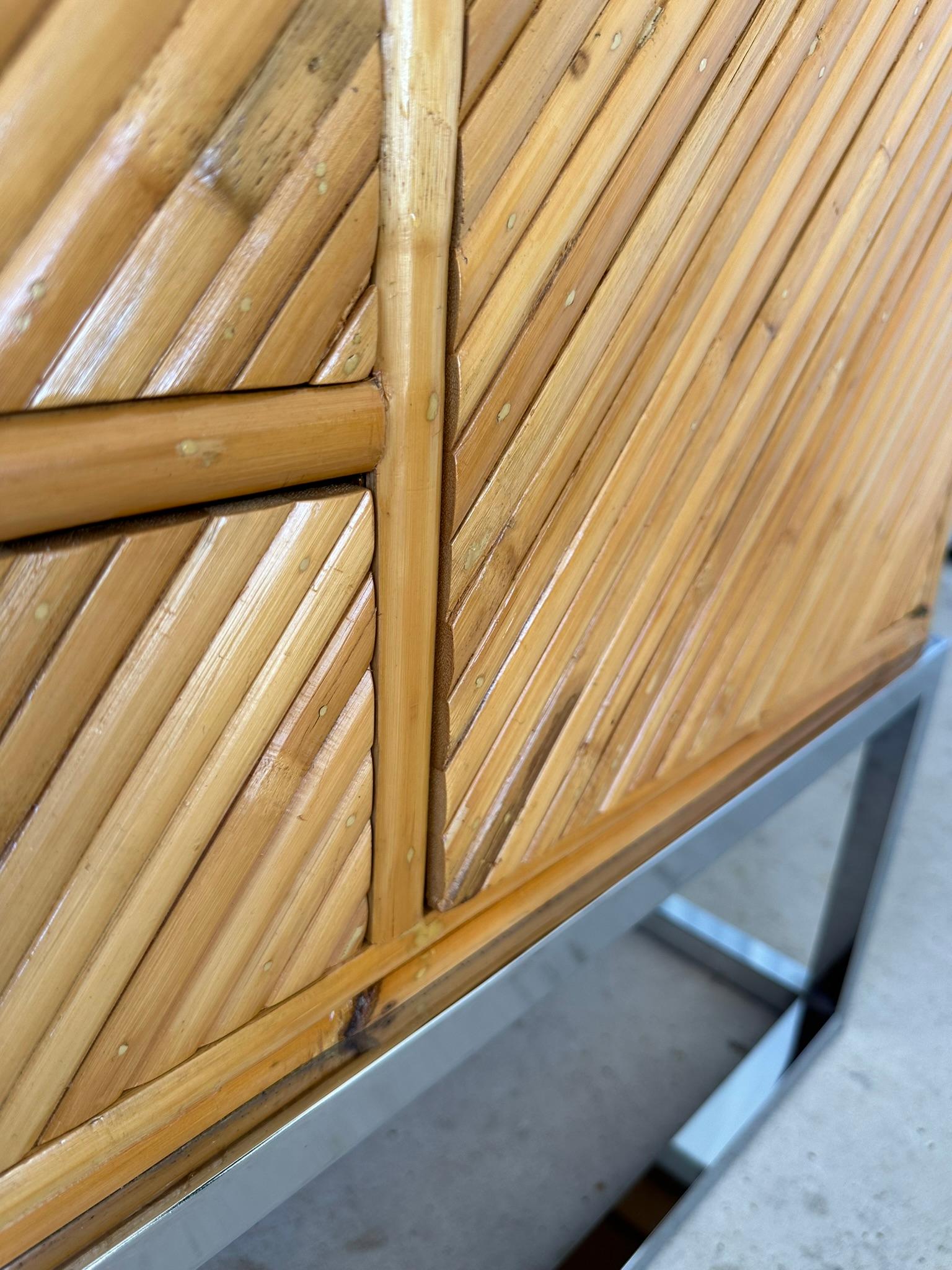 mid-20th Century Restored Split Bamboo Chrome Credenza Manner of Milo Baughman For Sale 9