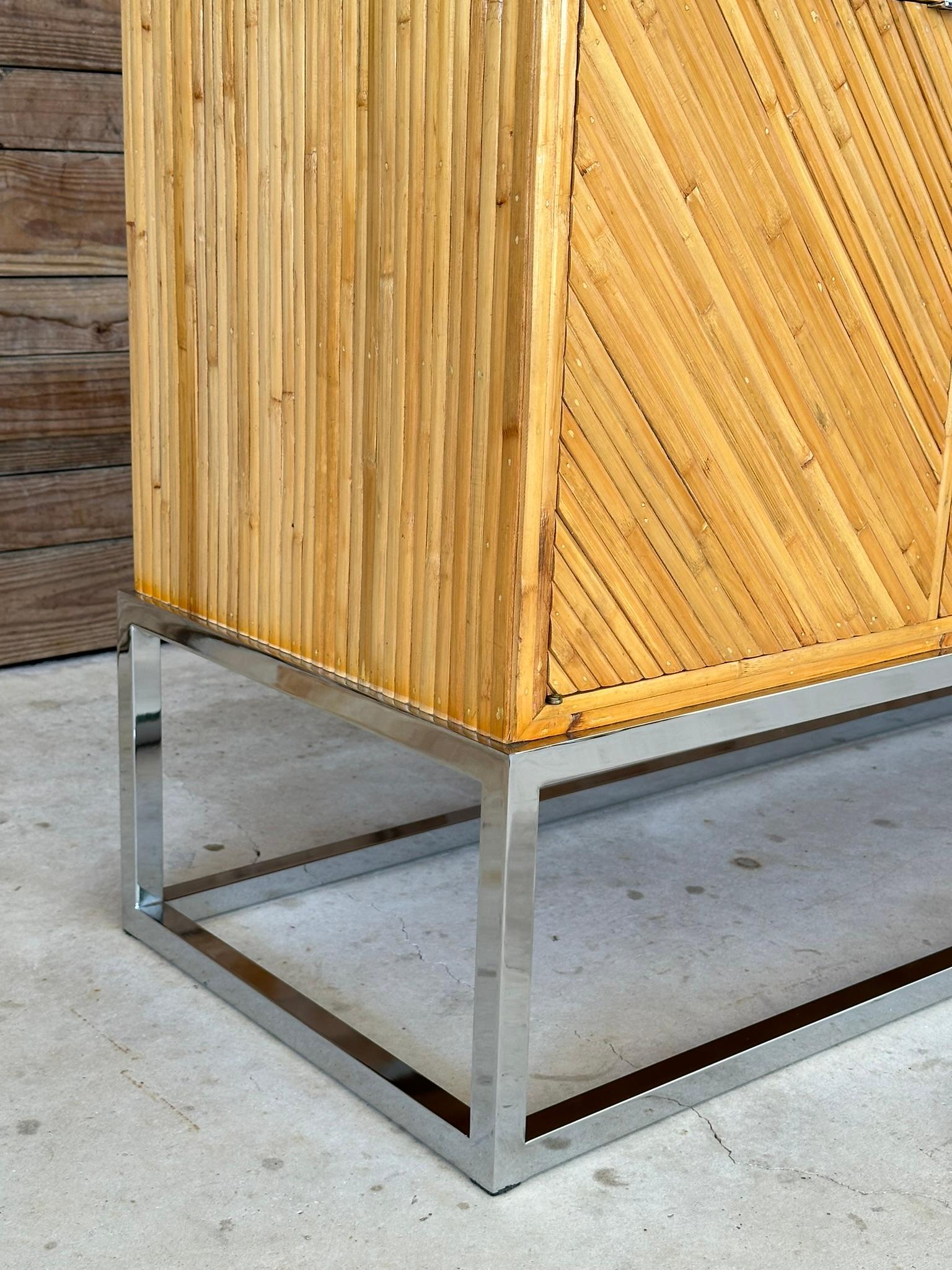 Hand-Crafted mid-20th Century Restored Split Bamboo Chrome Credenza Manner of Milo Baughman For Sale