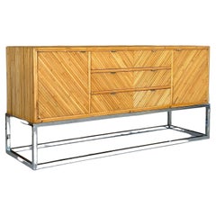 mid-20th Century Restored Split Bamboo Chrome Credenza Manner of Milo Baughman