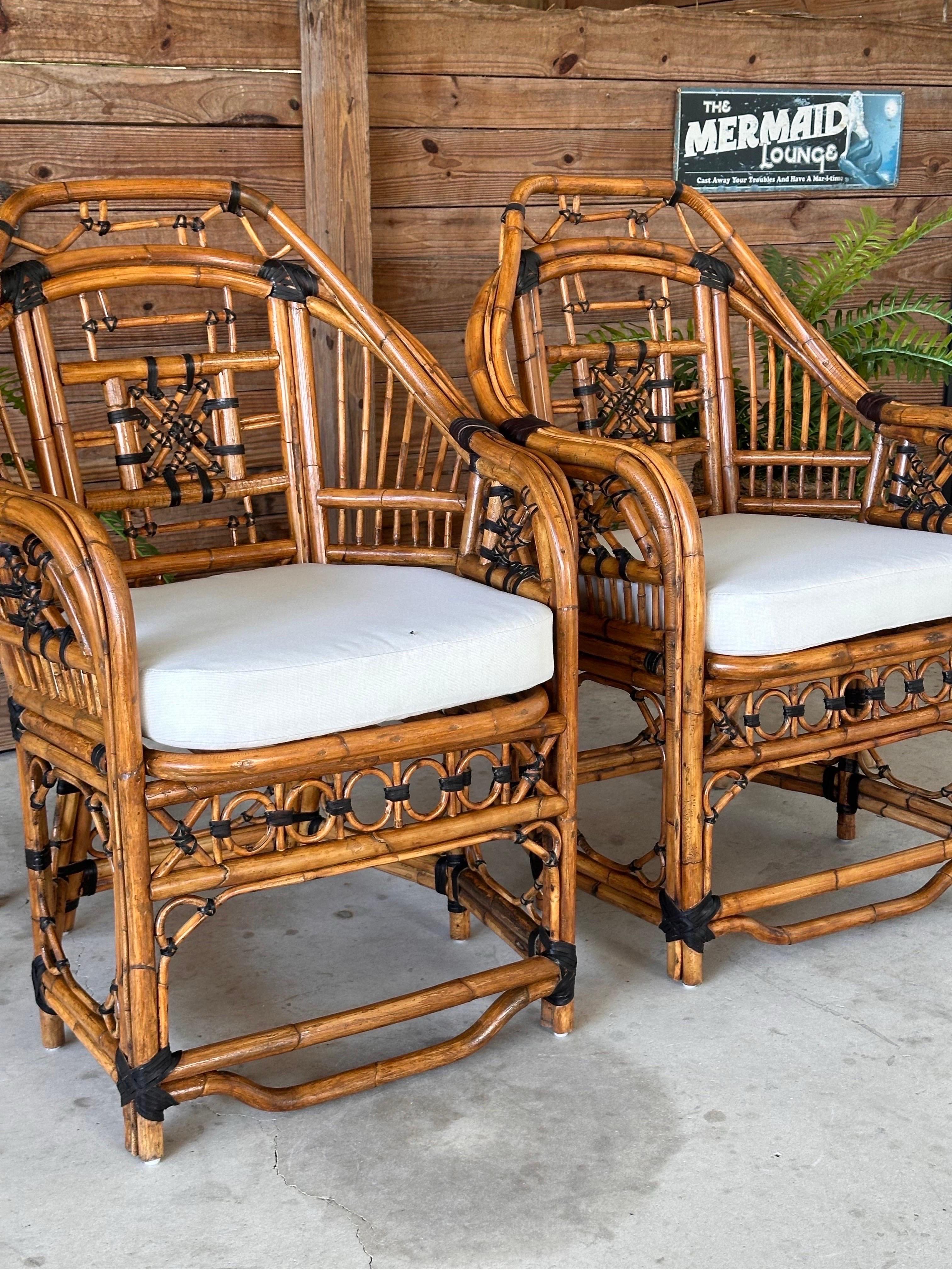 Mid-20th Century Restored Upholstered Rattan Fretwork Chippendale Side Chairs 3